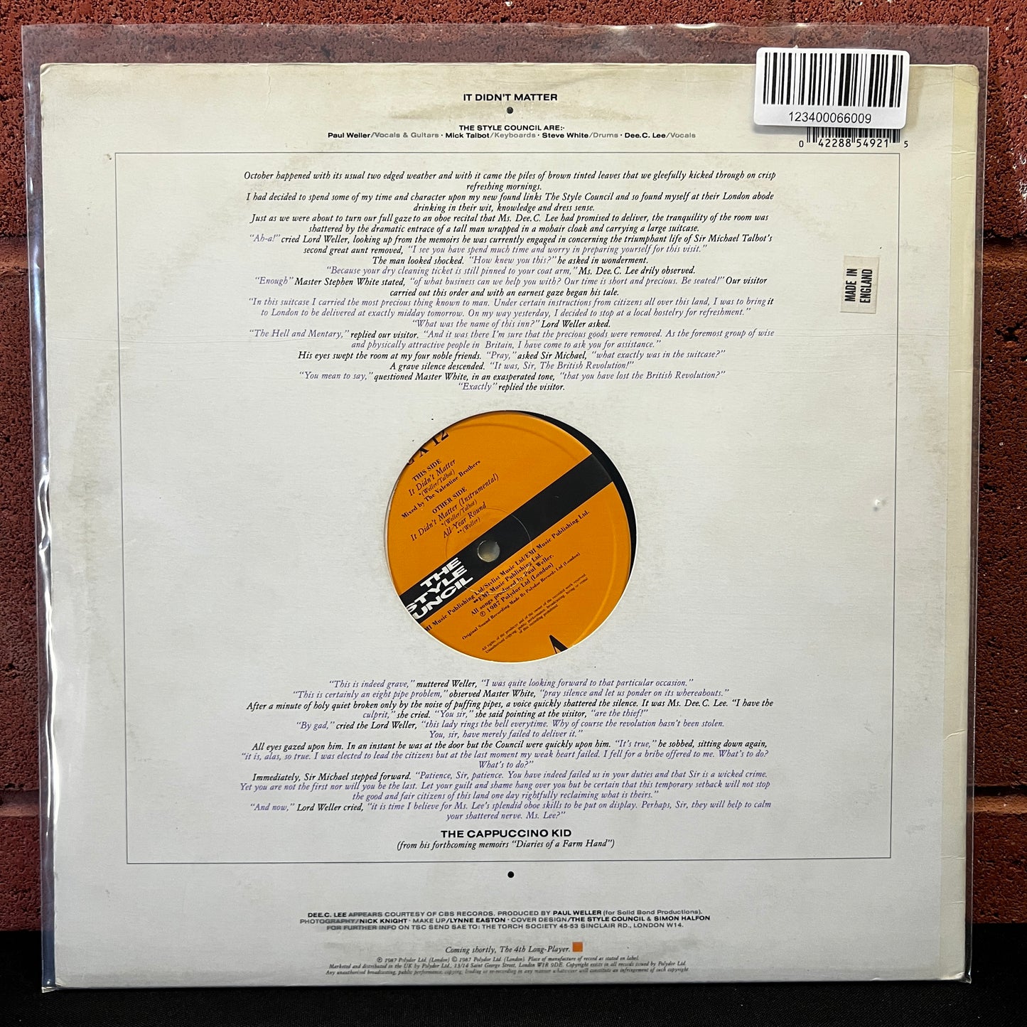 Used Vinyl: The Style Council "It Didn't Matter" 12" (1987 UK Press)