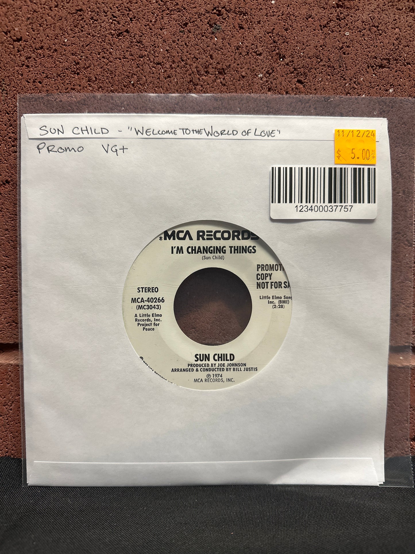 Used Vinyl: Sun Child "Welcome To The World Of Love / I'm Changing Things" 7" (Promo)