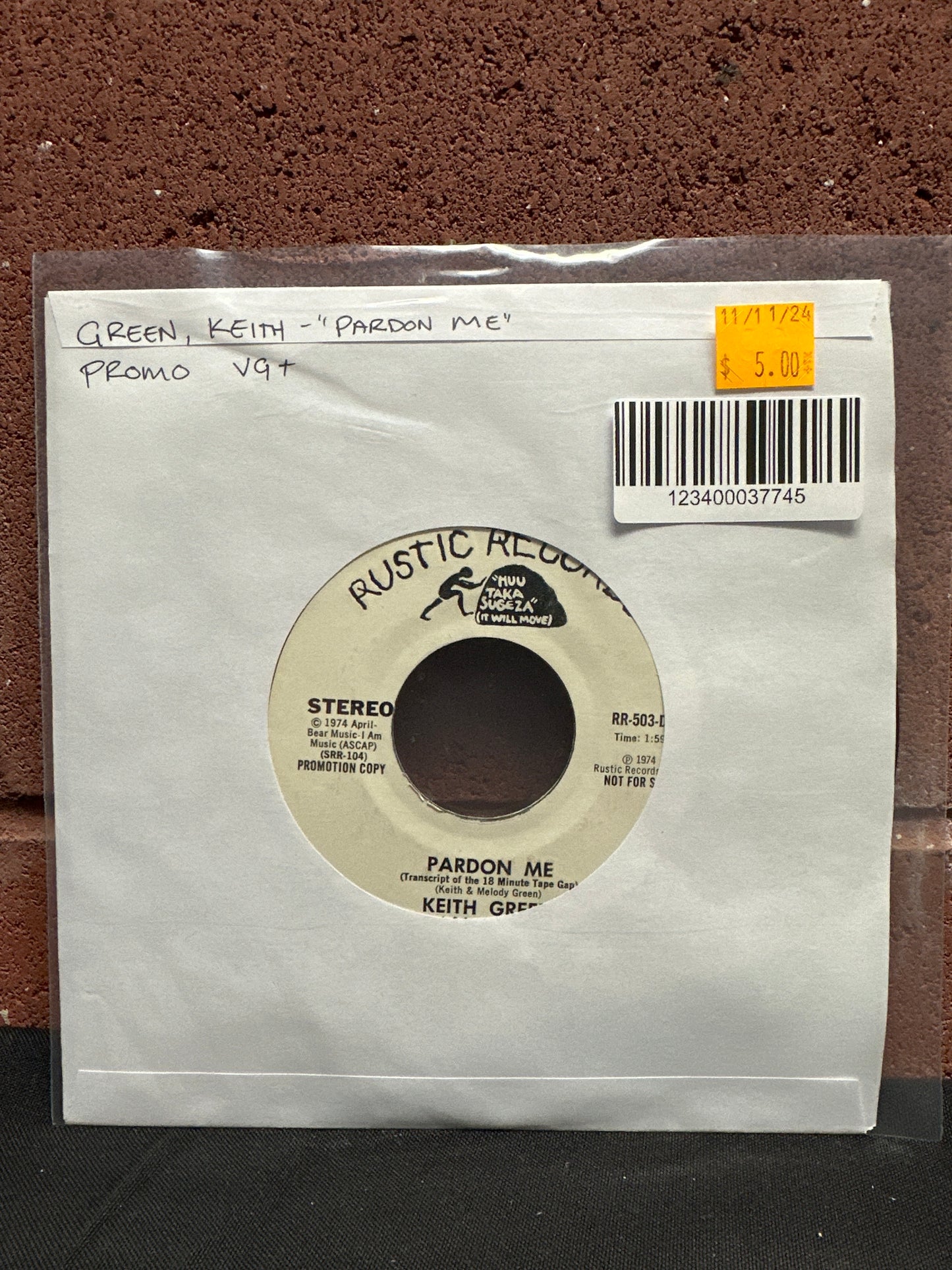 Used Vinyl: Keith Green "Pardon Me (Transcript Of The 18 Minute Tape Gap)" 7" (Promo)