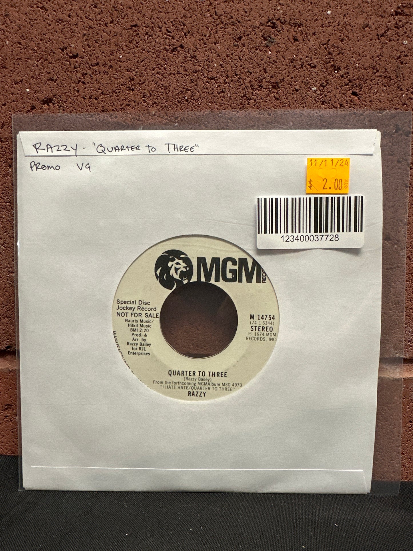 Used Vinyl: Razzy Bailey "Quarter To Three" 7" (Promo)
