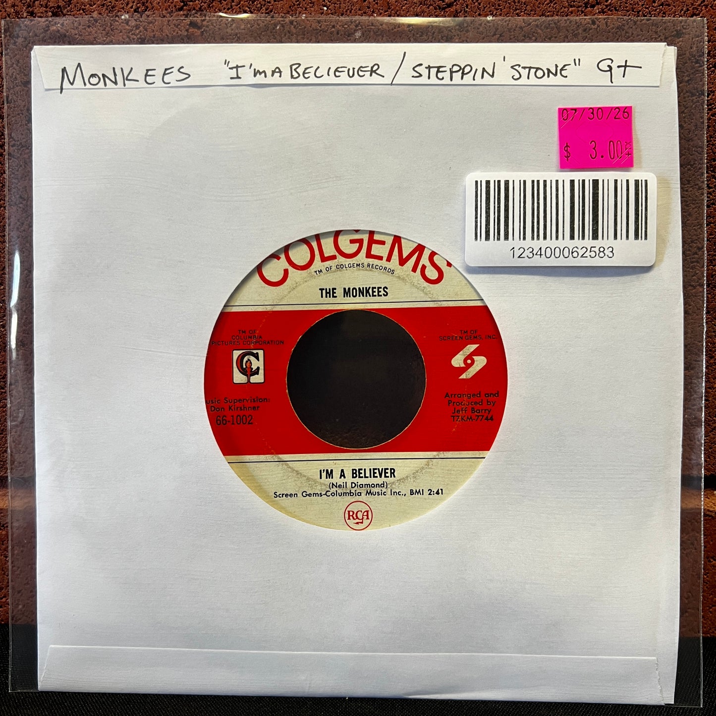 Used Vinyl: Monkees "I'm a Believer / (I'm Not You) Steppin' Stone" 7"