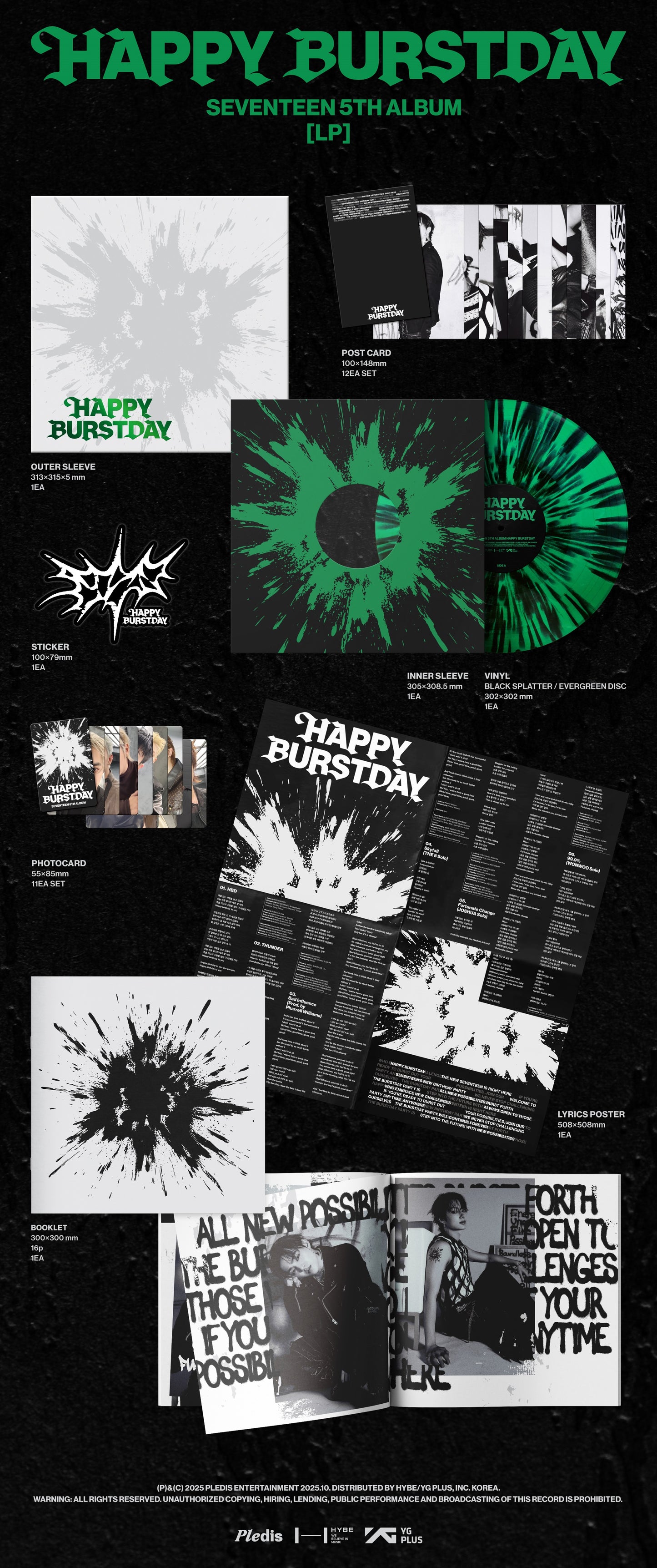 DAMAGED: SEVENTEEN "SEVENTEEN 5th Album 'HAPPY BURSTDAY'" LP (Black Splatter on Evergreen Vinyl)