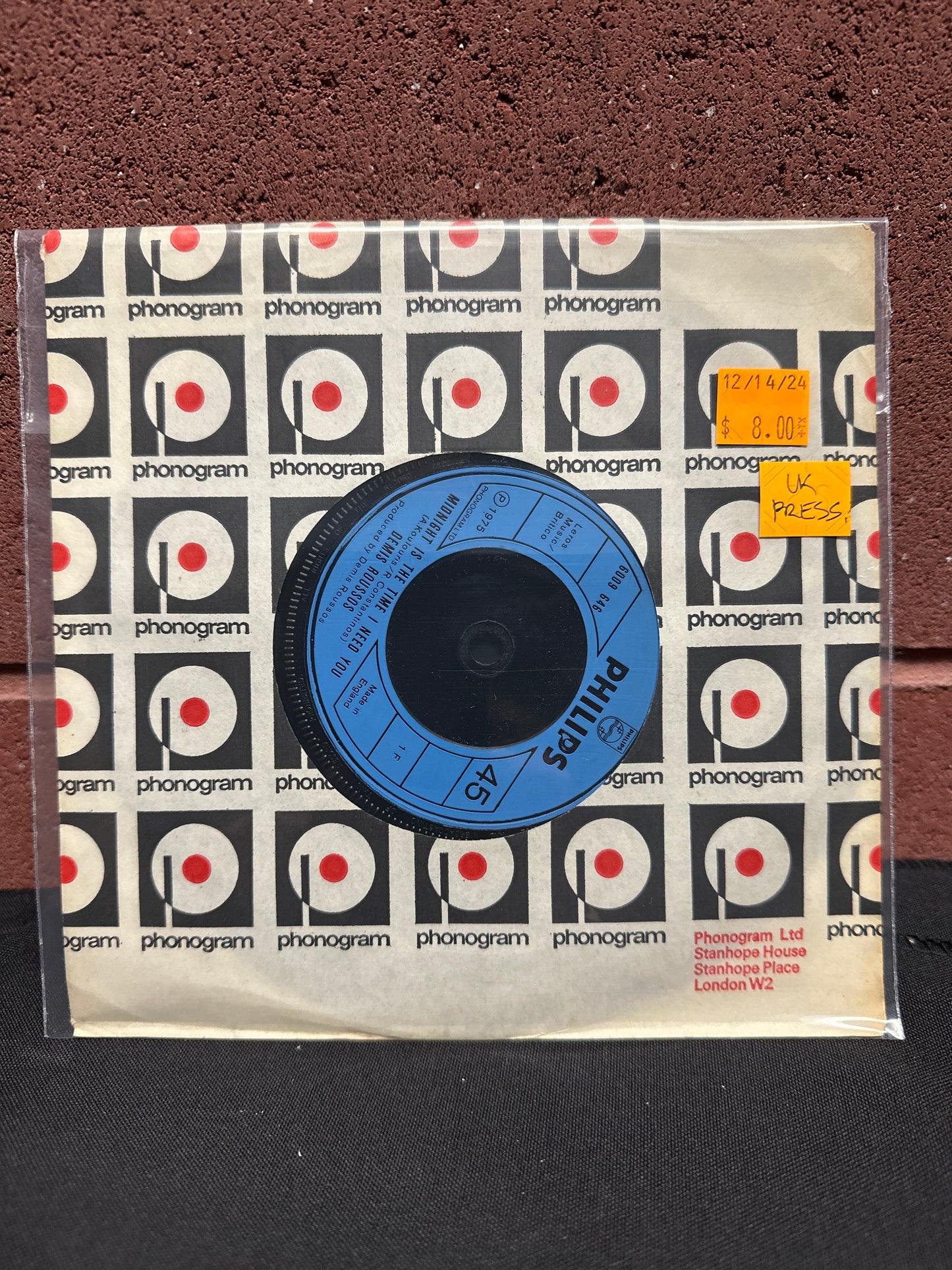 Used Vinyl: Demis Roussos "Midnight Is The Time I Need You" 7"
