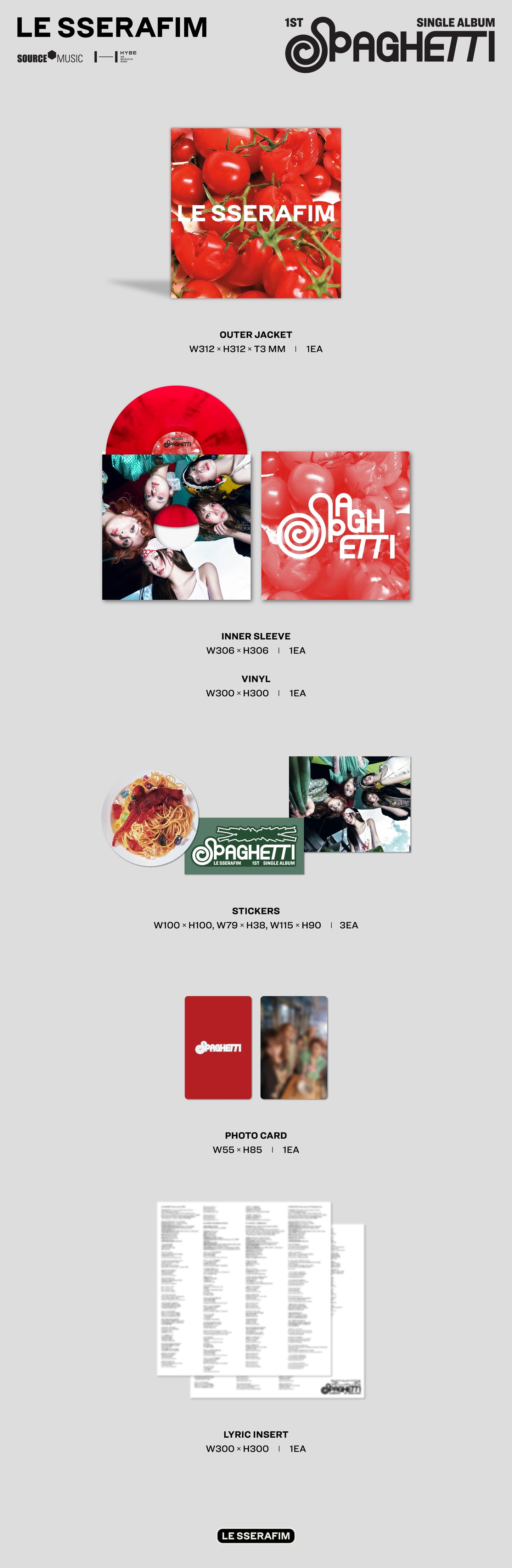 LE SSERAFIM "1st Single Album "SPAGHETTI"" 12" (US Exclusive Tomato Red Vinyl, Exclusive Stickers)