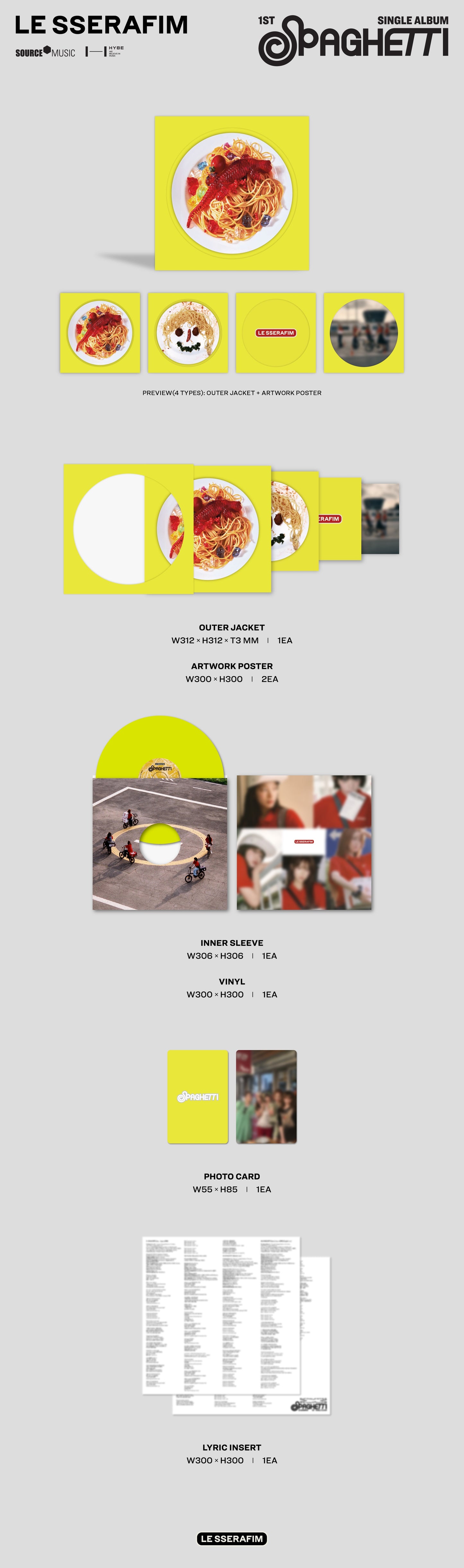 LE SSERAFIM "1st Single Album "SPAGHETTI"" 12" (US Exclusive Neon Yellow Vinyl, Exclusive Artwork Posters)