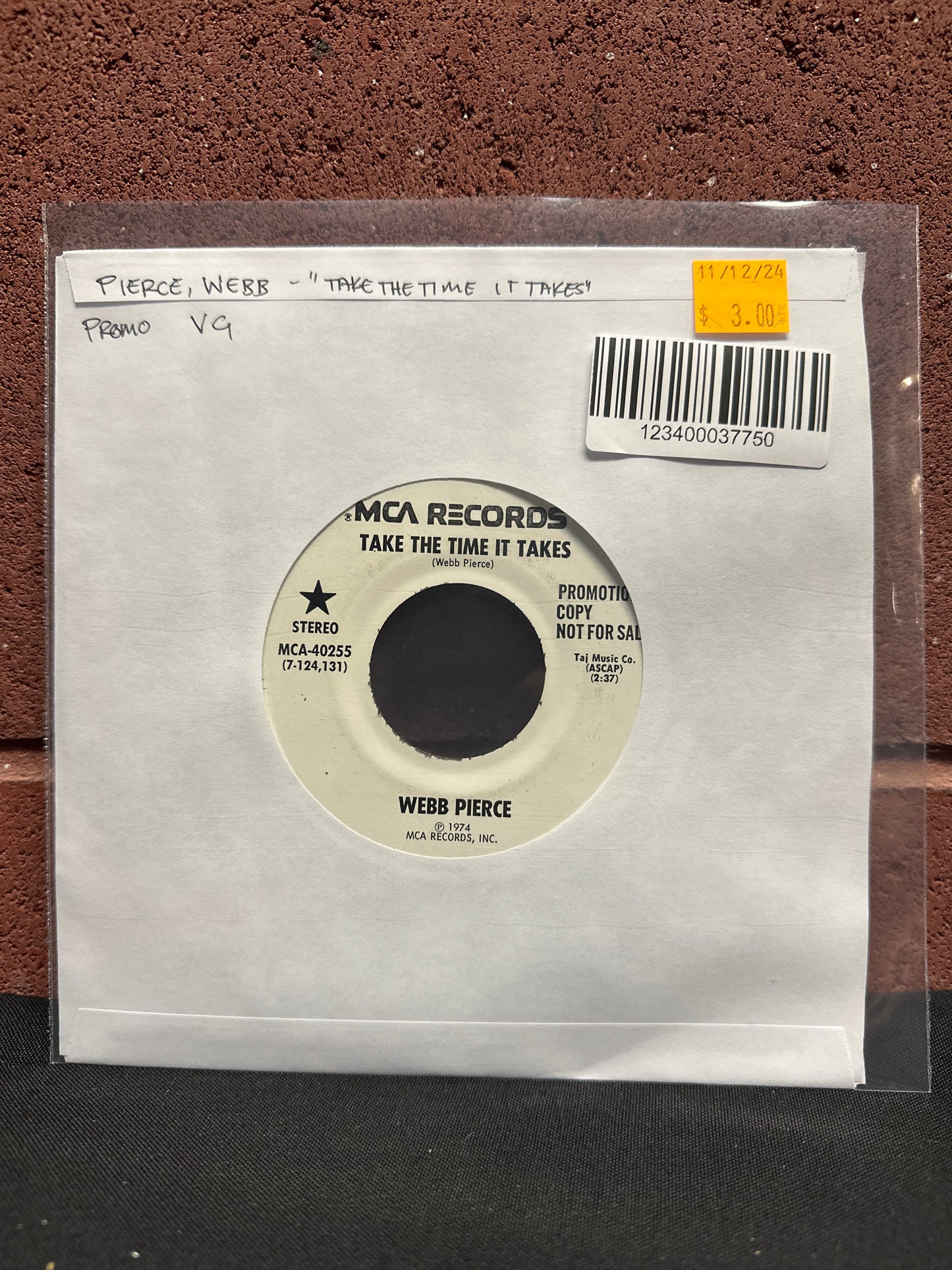 Used Vinyl: Webb Pierce "Take The Time It Takes" 7" (Promo)