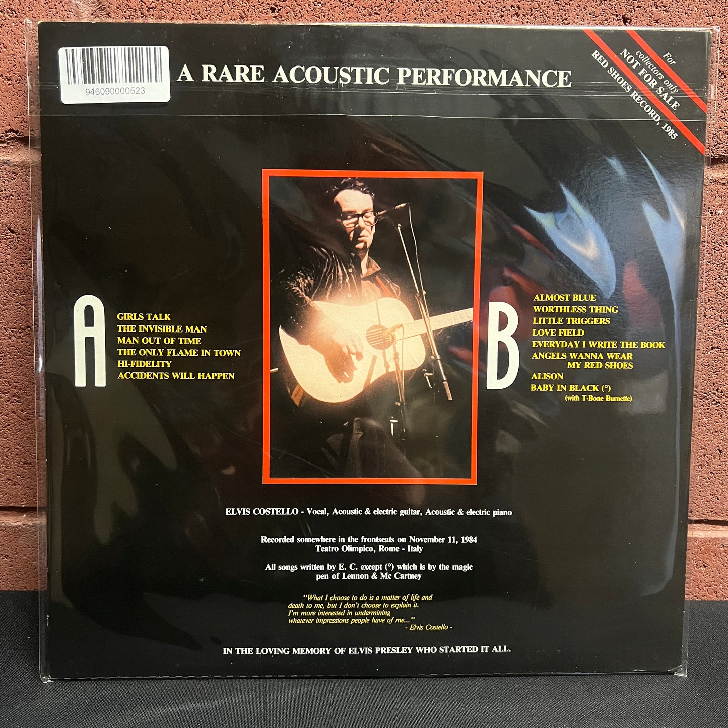 Used Vinyl: Elvis Costello "A Man Out Of Time (Live Acoustic in Rome 11/11/84)" LP (Japanese Press)