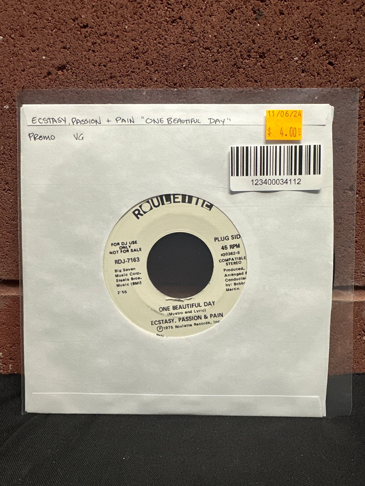 Used Vinyl: Ecstasy, Passion & Pain "One Beautiful Day" 7" (Promo)