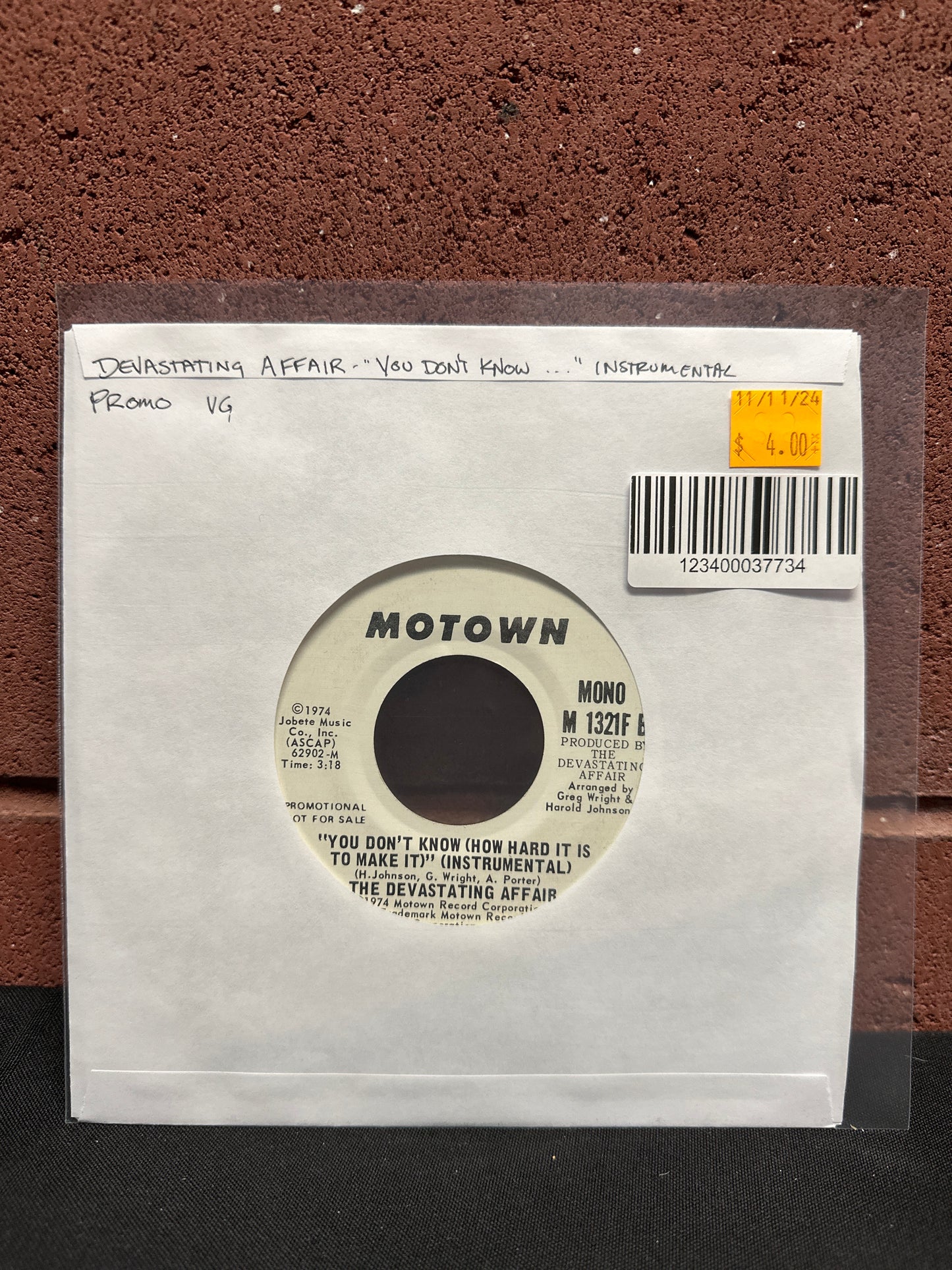 Used Vinyl: The Devastating Affair "You Don't Know (How Hard It Is To Make It)" 7" (Promo)