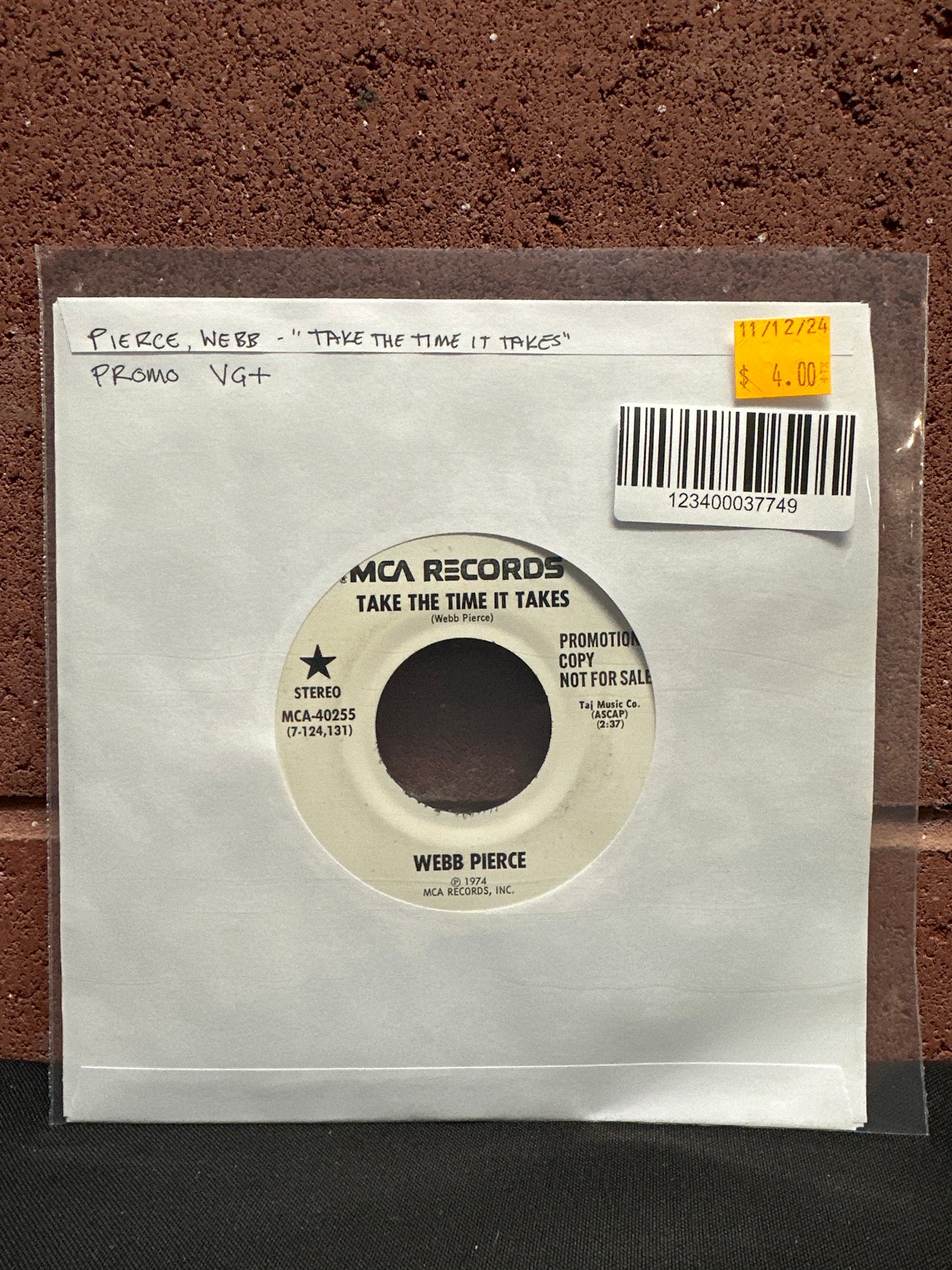Used Vinyl: Webb Pierce "Take The Time It Takes" 7" (Promo)
