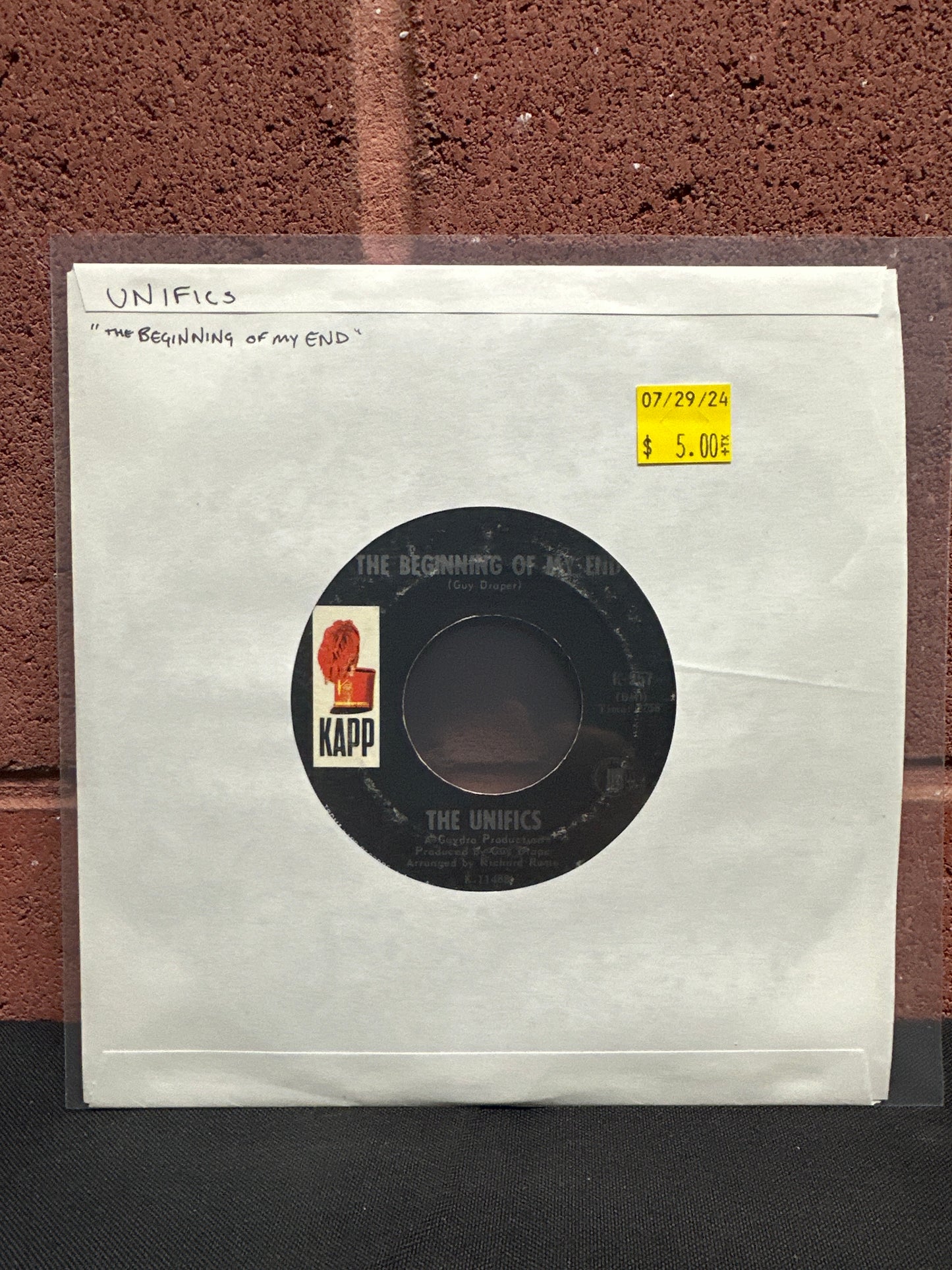 Used Vinyl: The Unifics "The Beginning Of My End / Sentimental Man" 7"