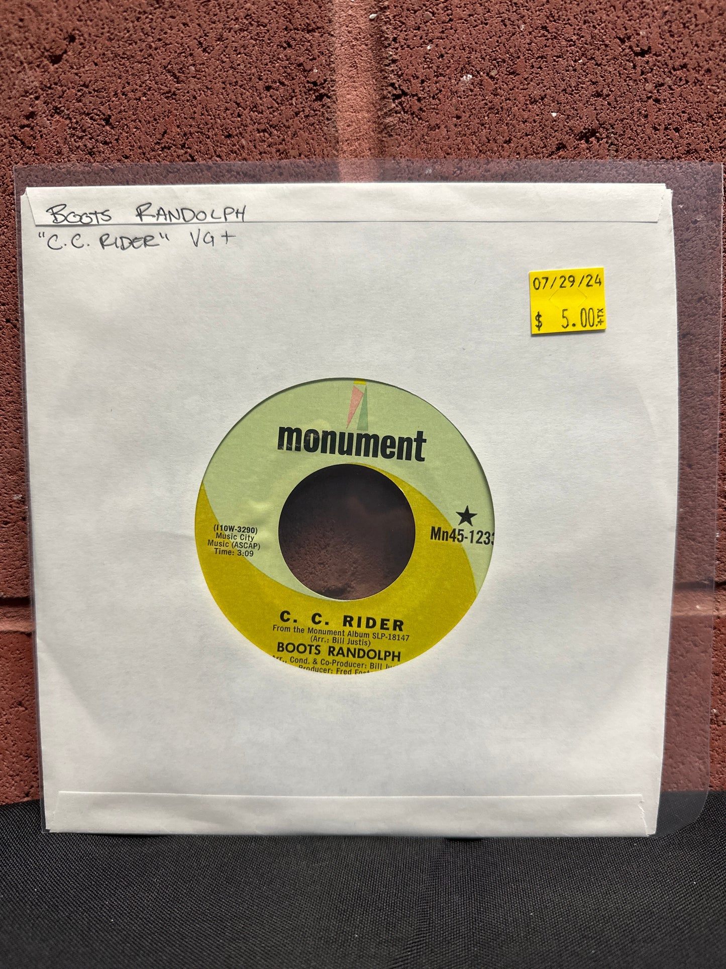 Used Vinyl: Boots Randolph "C. C. Rider / Take A Letter Maria" 7"