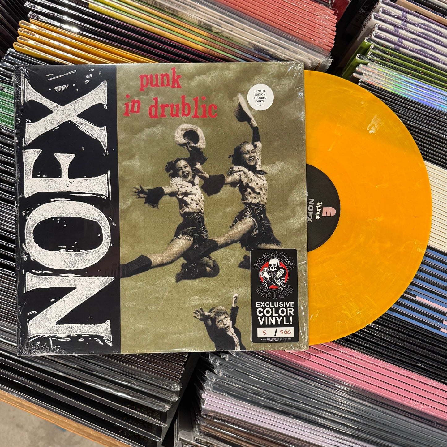 DAMAGED: NOFX "Punk In Drublic" LP (1-2-3-4 Go! Exclusive Frosted Orange Color Vinyl)