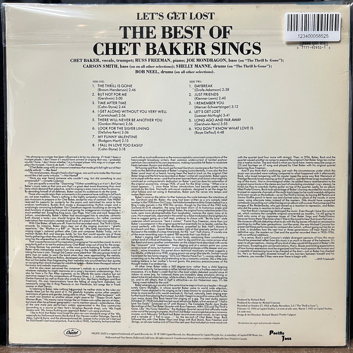Used Vinyl: Chet Baker "Let's Get Lost (The Best of Chet Baker Sings)" LP (1989 US Pressing)