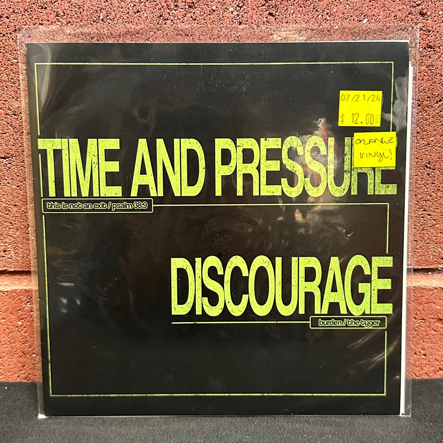 Used Vinyl: Time & Pressure / Discourage "Time And Pressure / Discourage" 7" (Orange vinyl)