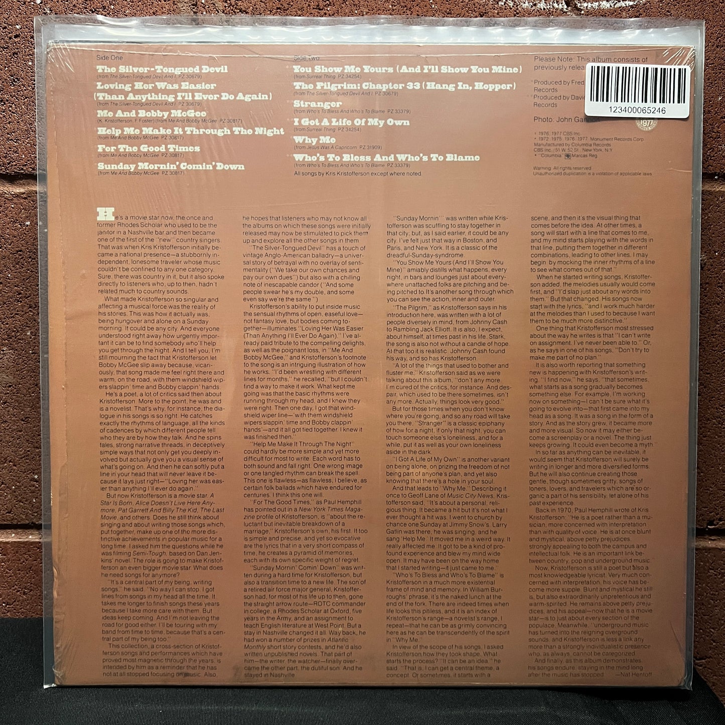 Used Vinyl: Kris Kristofferson "Songs Of Kristofferson" LP (1977 Press)