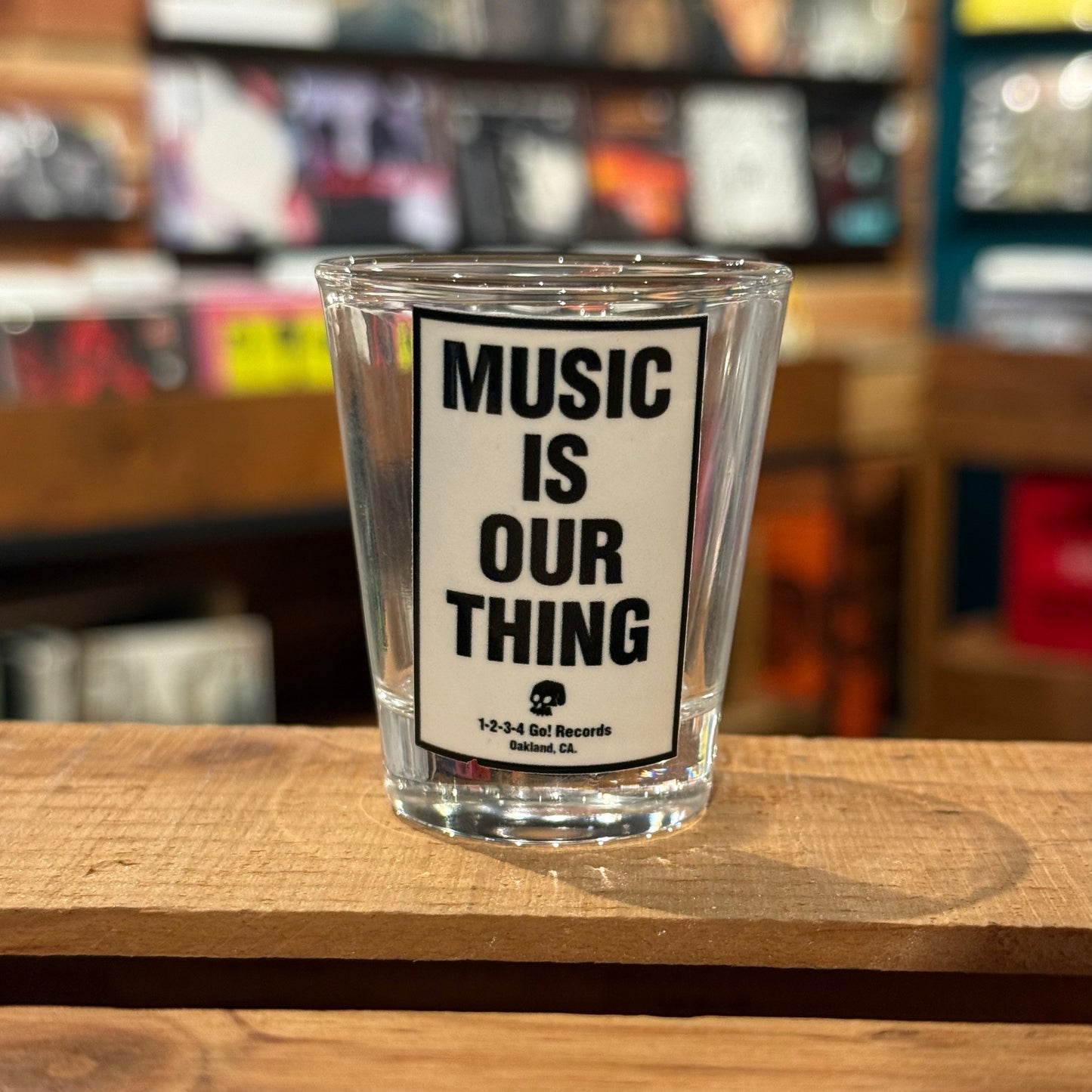 1-2-3-4 Go! Records "Music Is Our Thing" Shot Glass