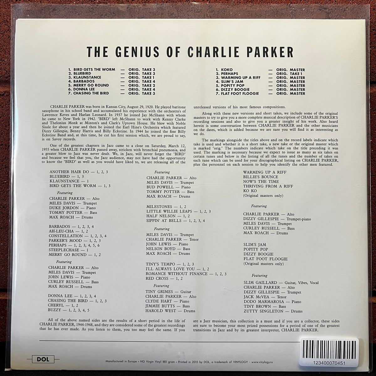 Used Vinyl: Charlie Parker "The Genius Of Charlie Parker" LP (2015 Euro Press)