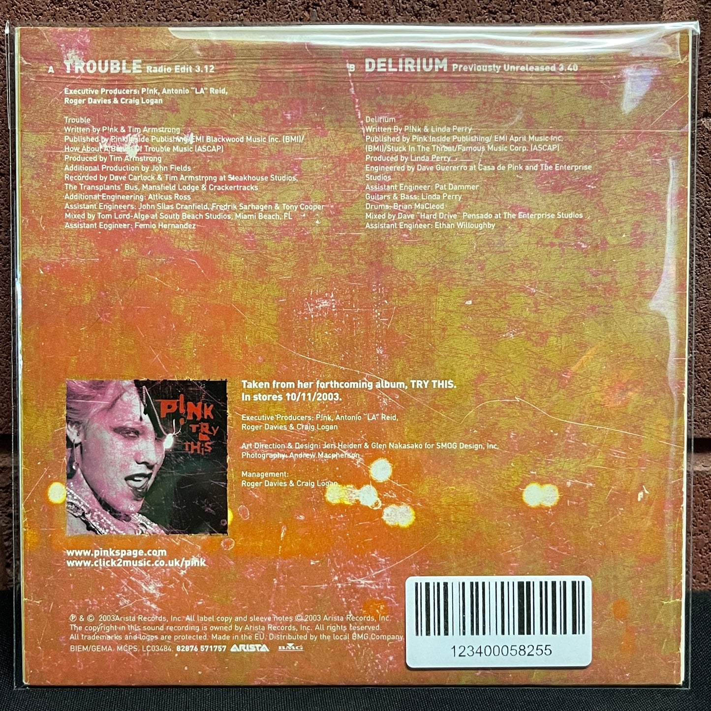 Used Vinyl: Pink (P!NK) "Trouble" 7" (Clear vinyl, UK pressing)