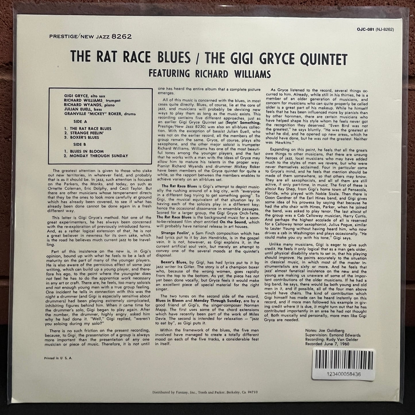 Used Vinyl: Gigi Gryce Featuring Richard Williams "The Rat Race Blues" LP (1983 Reissue)