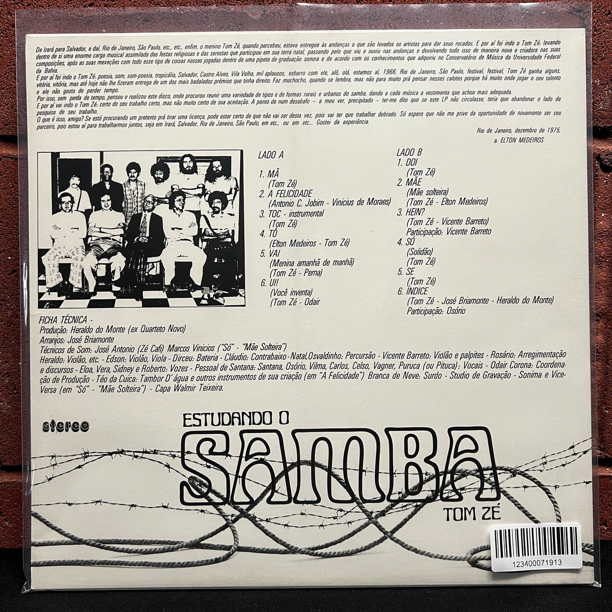 Used Vinyl: Tom Ze "Estudando O Samba" LP (2019 UK pressing)