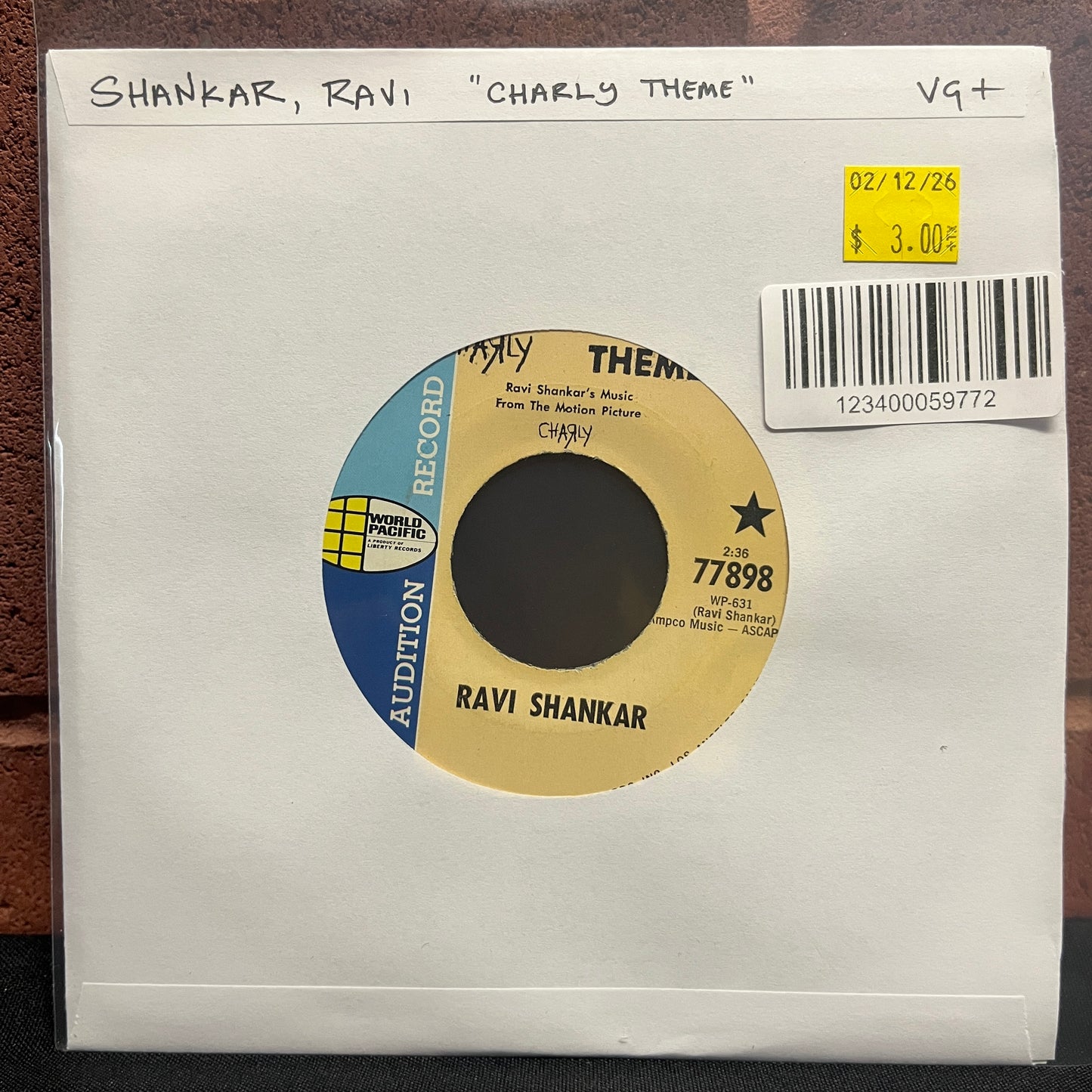 Used Vinyl: Ravi Shankar "Charly Theme" 7"
