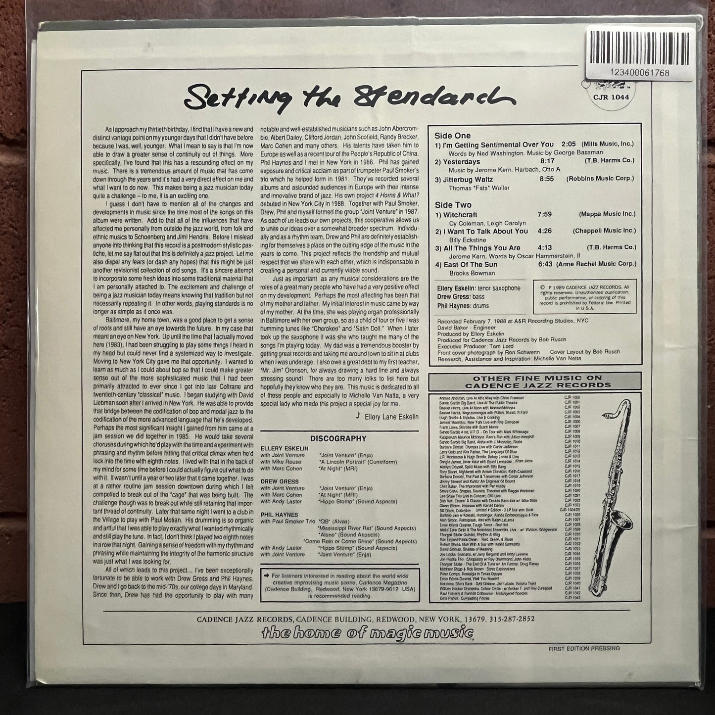 Used Vinyl: Ellery Eskelin With Drew Gress & Phil Haynes "Setting The Standard" LP (1989 Press)