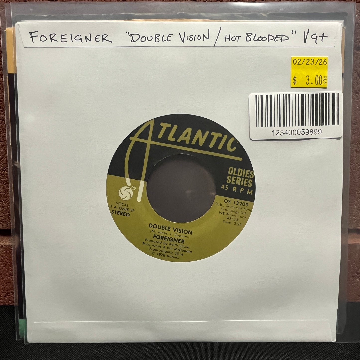 Used Vinyl: Foreigner "Double Vision / Hot Blooded" 7"