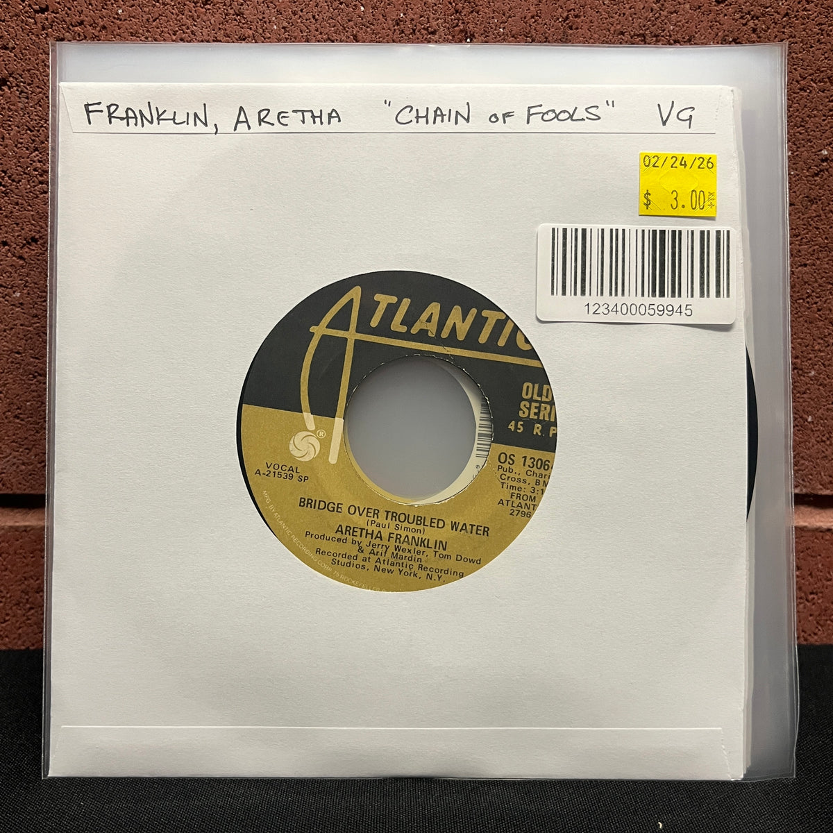 Used Vinyl: Aretha Franklin "Chain of Fools / Bridge Over Troubled Water" 7"