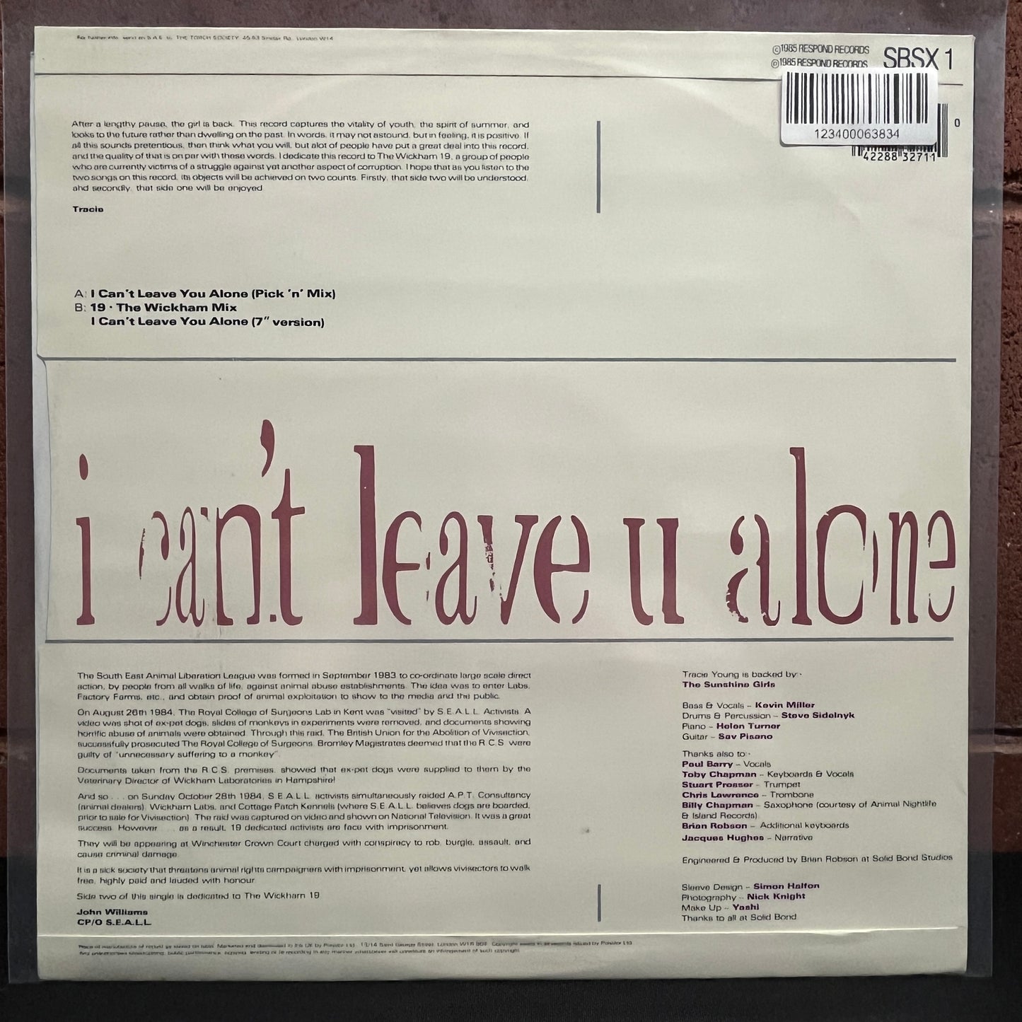 Used Vinyl: Tracie Young "I Can't Leave You Alone" 12" (1985 UK Press)
