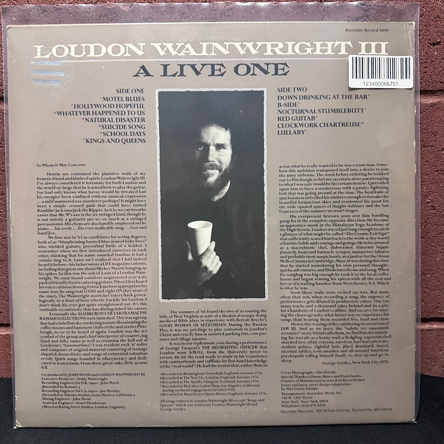 Used Vinyl: Loudon Wainwright III "A Live One" LP (1980 Press)