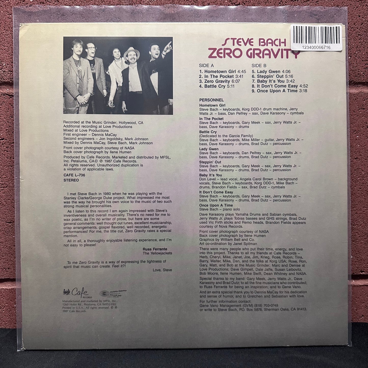 Used Vinyl: Steve Bach "Zero Gravity" LP (1991 MoFi Press)