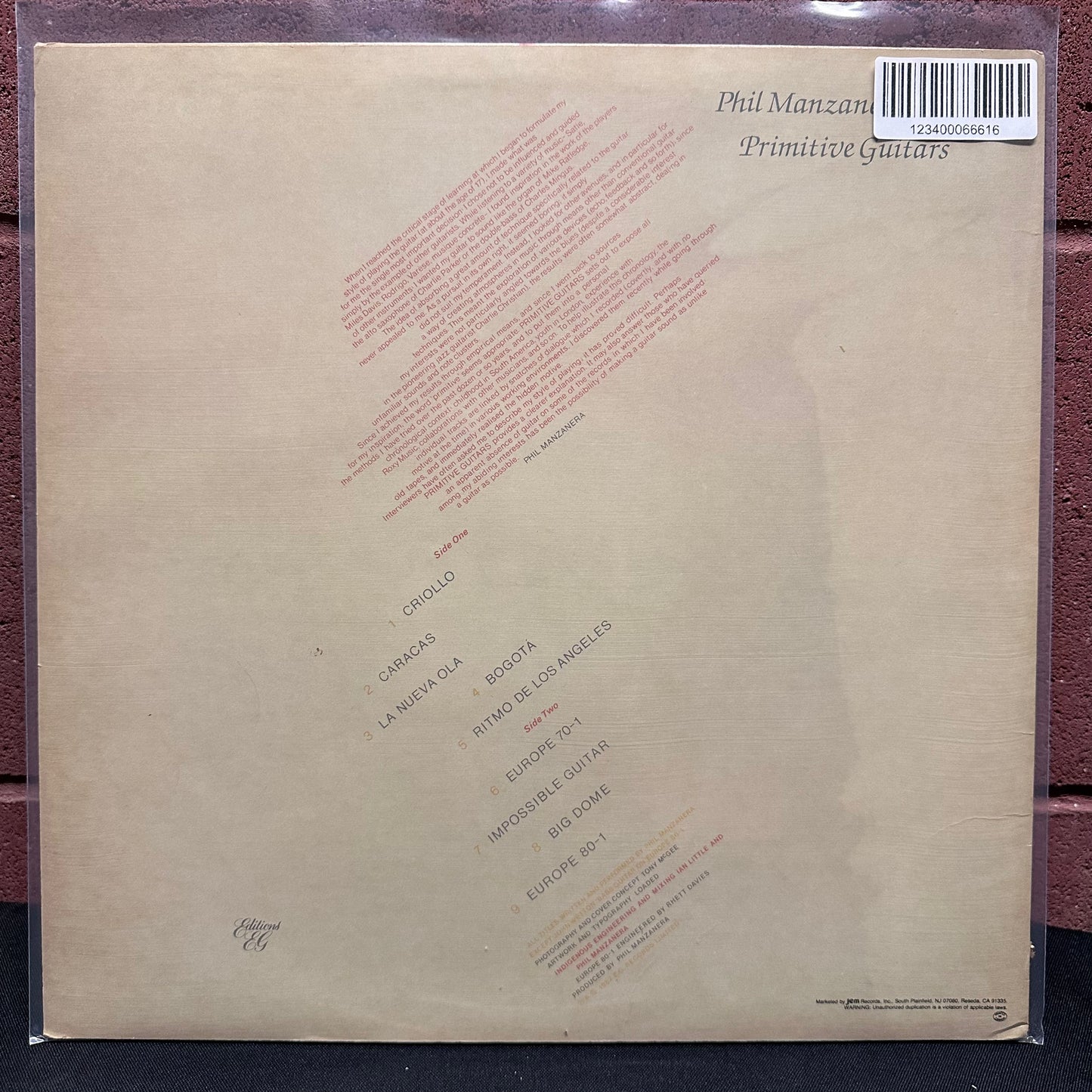 Used Vinyl: Phil Manzanera "Primitive Guitars" LP (1982 Press)