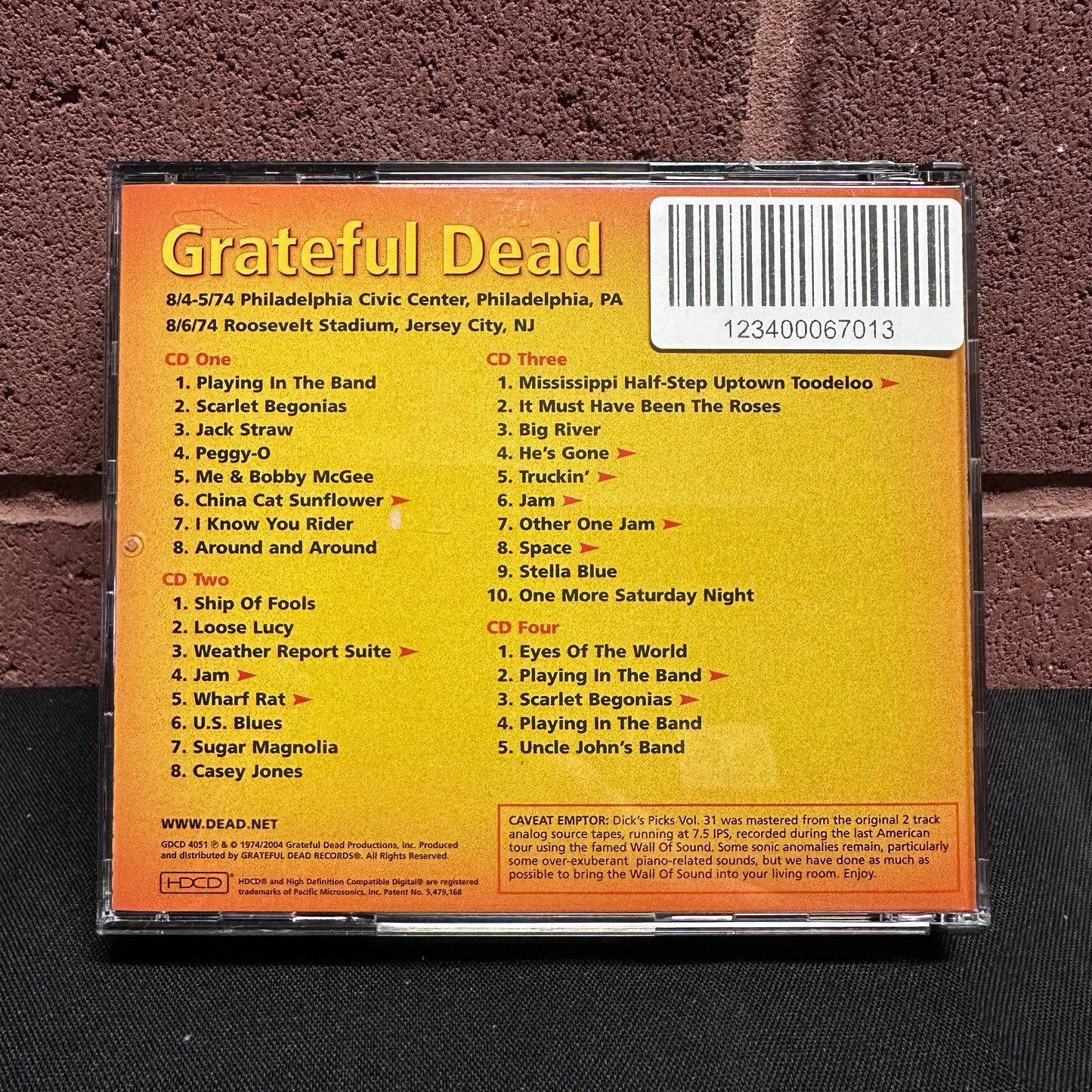 Used CD: The Grateful Dead "Dick's Picks 31: 8/4-5/74 Philadelphia Civic Center, Philadelphia, PA; 8/6/74 Roosevelt Stadium, Jersey City, NJ" 4xCD (2004 Press)