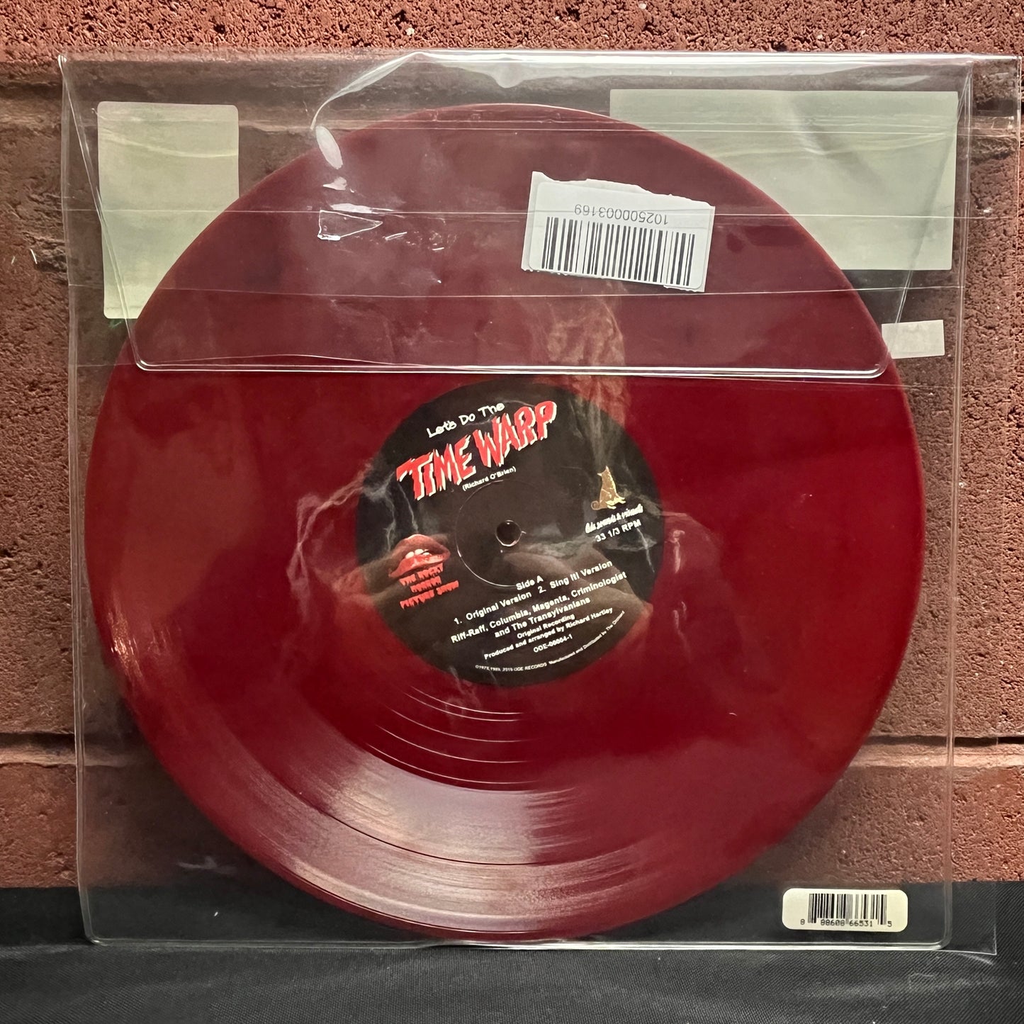 Used Vinyl: The Rocky Horror Picture Show "(Let's Do) The Time Warp" 10" (2015 RSD Japan Release, Marbled Red Vinyl w/ Disk Union Hype Sticker)