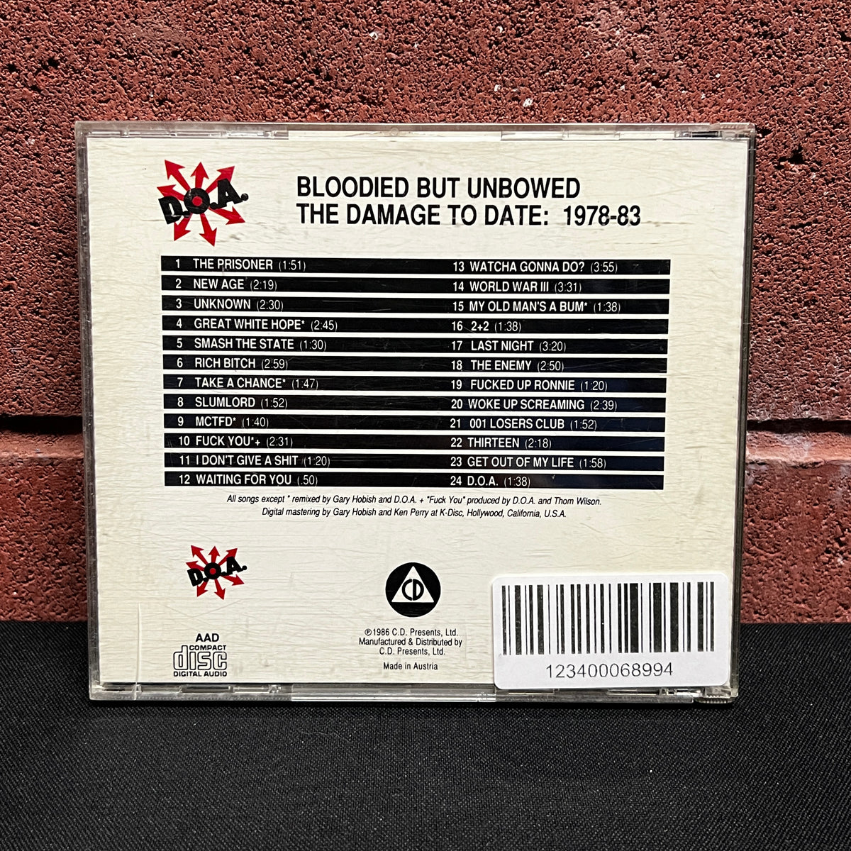 Used CD: D.O.A. "Bloodied But Unbowed" CD