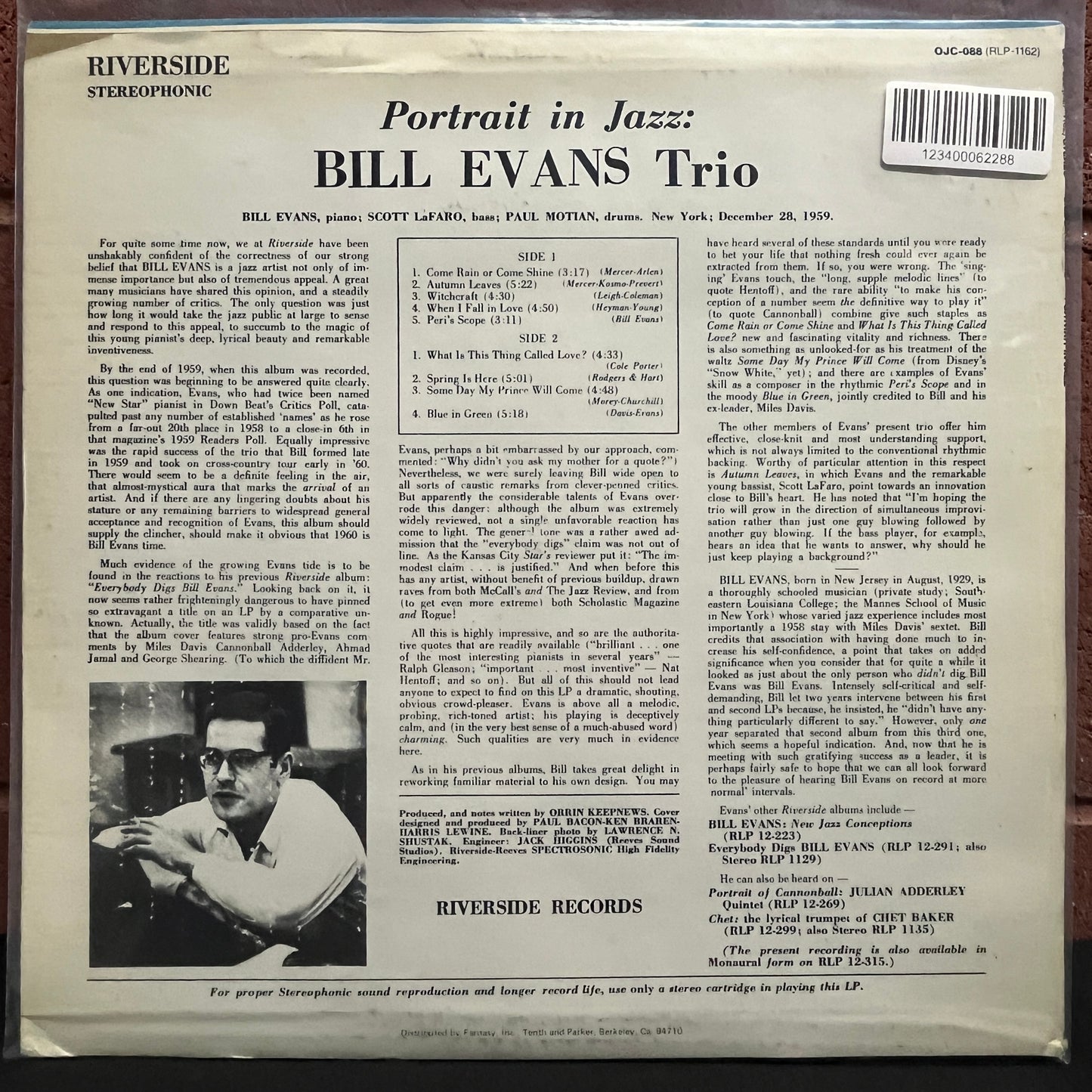 Used Vinyl: Bill Evans Trio "Portrait In Jazz" LP (1980's OJC Reissue)