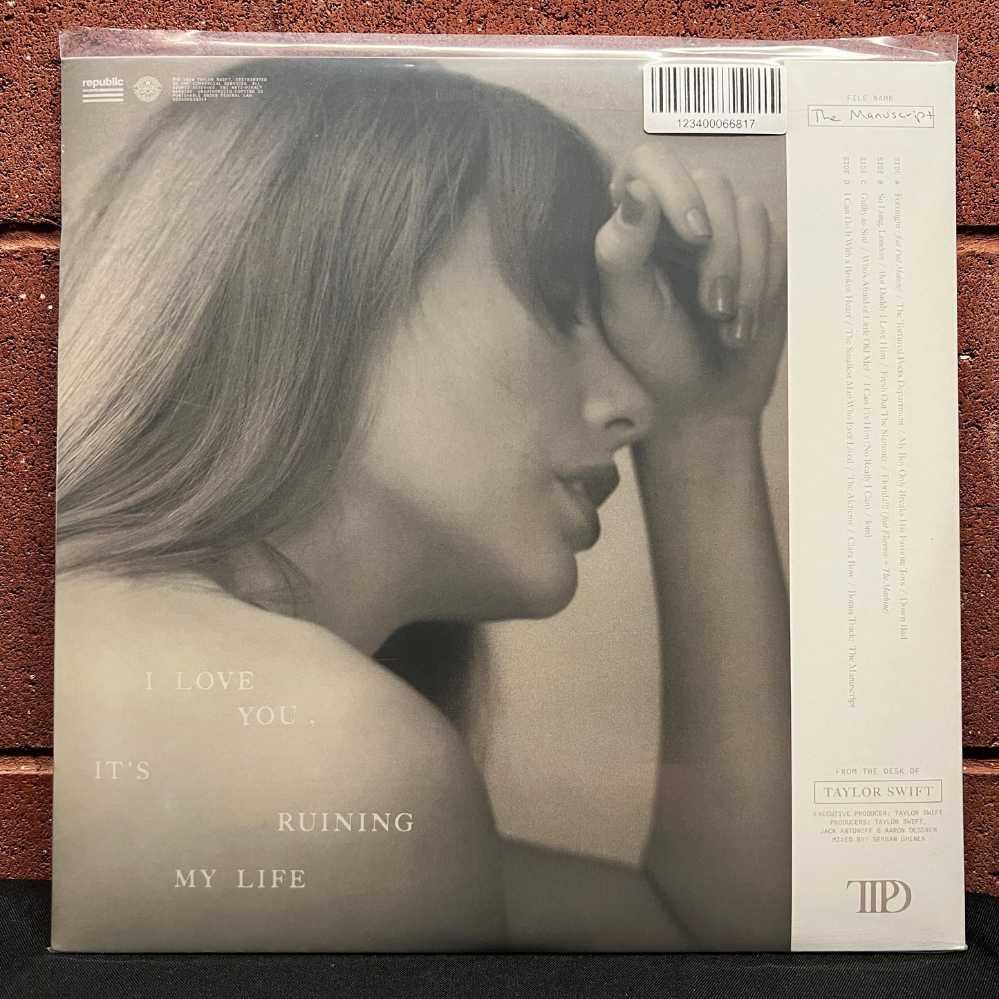 Used Vinyl: Taylor Swift "The Tortured Poets Department (The Manuscript)" 2xLP (2024 Press - Phantom Clear Vinyl)
