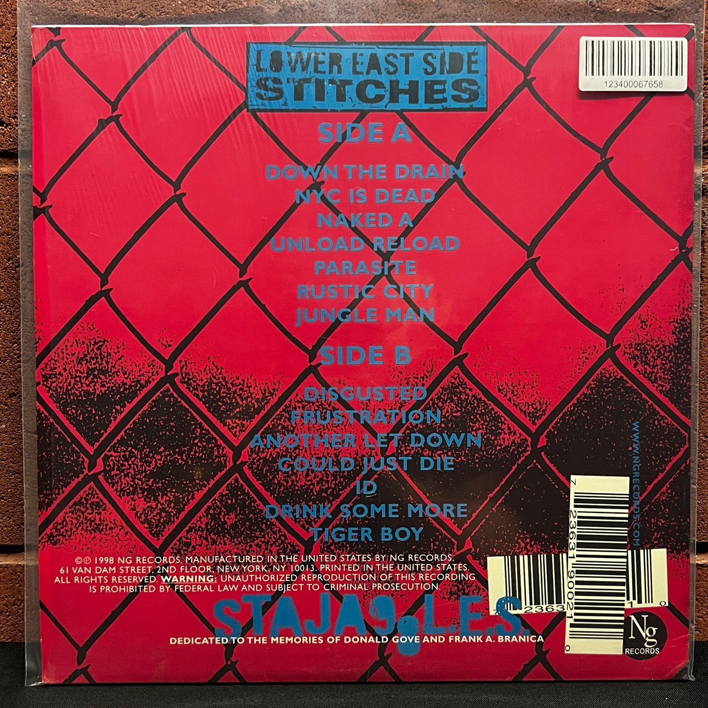 Used Vinyl: Lower East Side Stitches "Staja98L.E.S." LP (1998 Press - Red Vinyl)