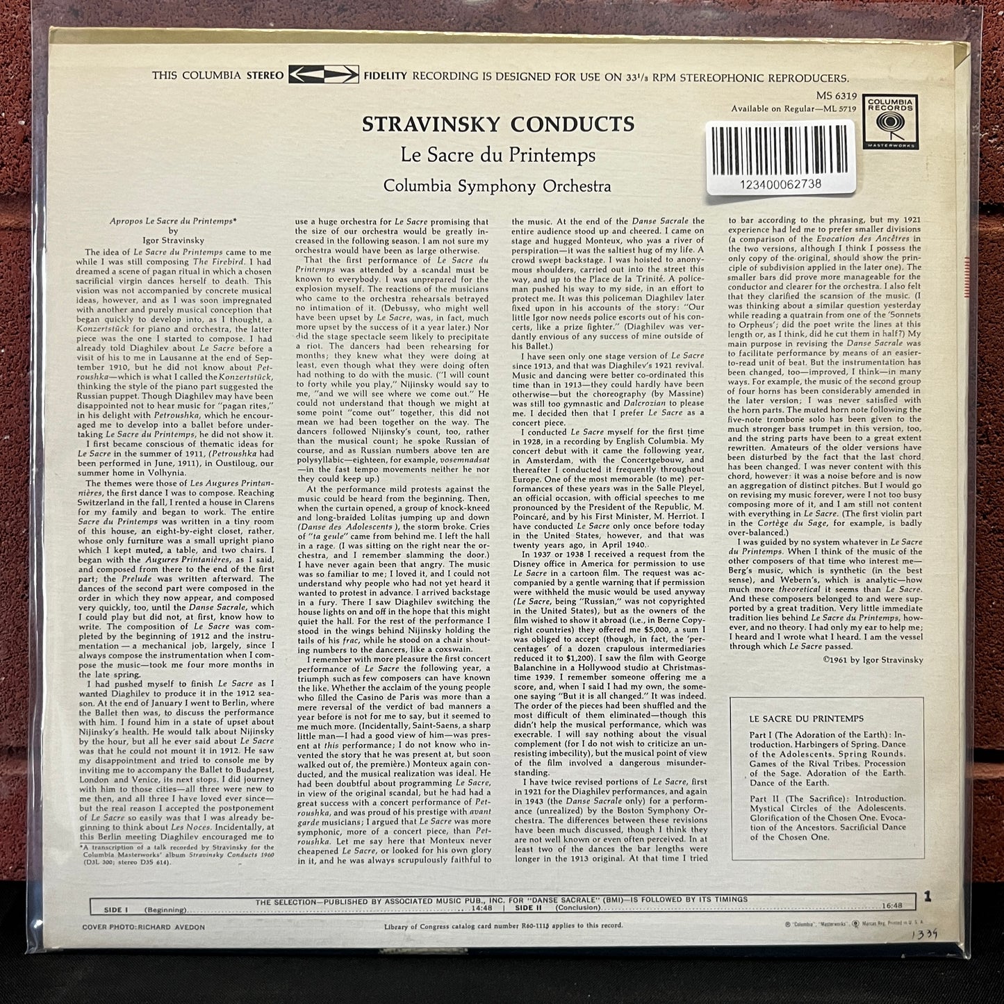 Used Vinyl: Igor Stravinsky Conducts Columbia Symphony Orchestra "Le Sacre Du Printemps ("The Rite of Spring")" LP (1965 Stereo pressing)