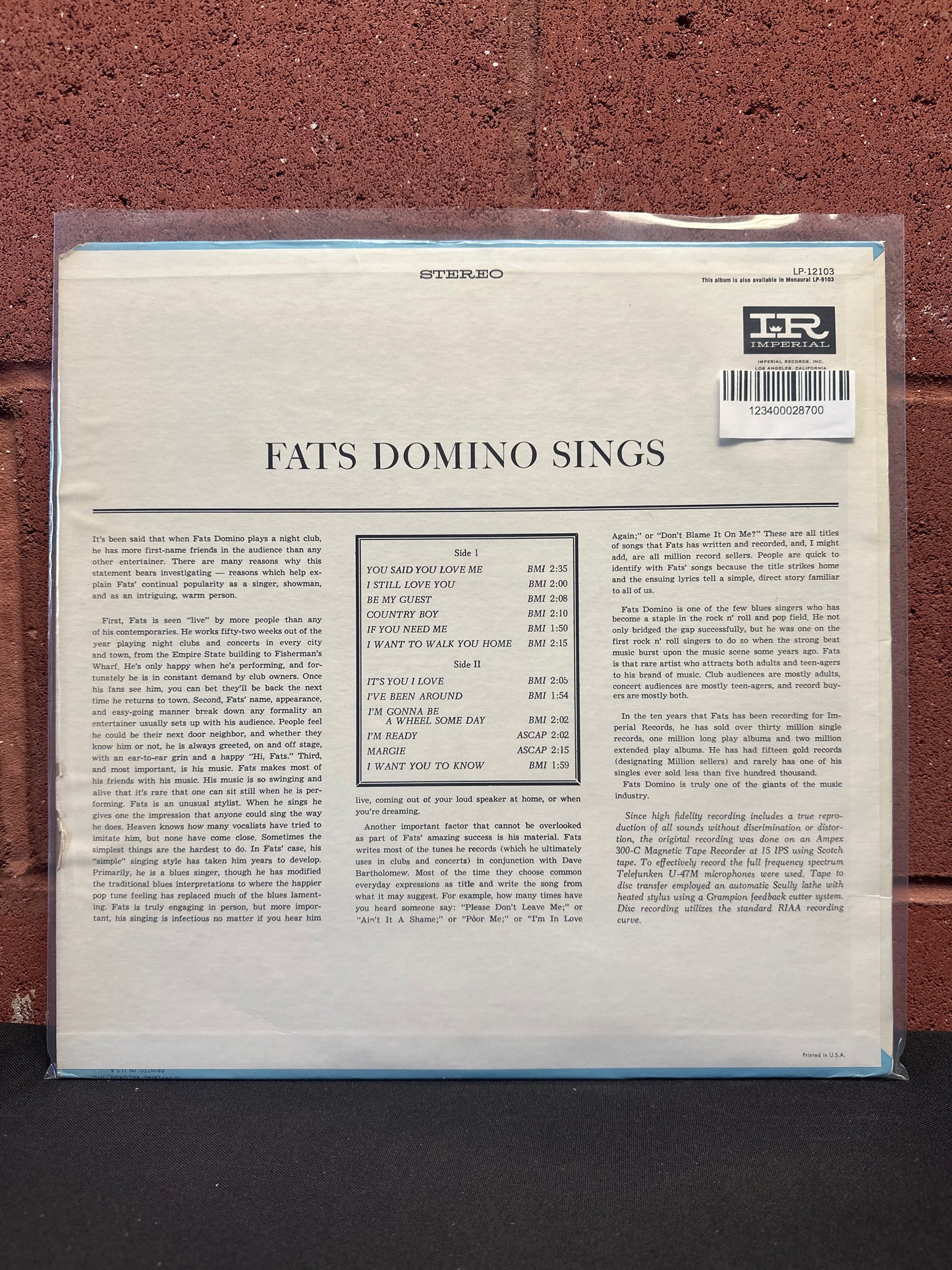 Used Vinyl:  Fats Domino ”Sings Million Record Hits” LP