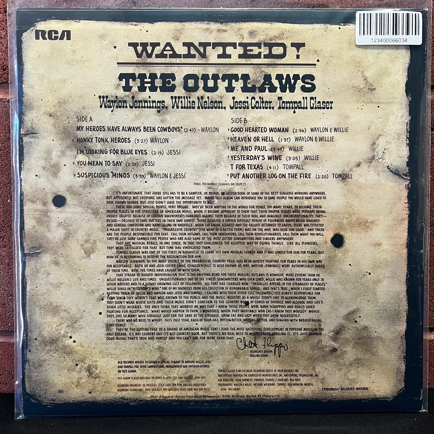 Used Vinyl: Waylon Jennings, Willie Nelson, Jessi Colter & Tompall Glaser "Wanted! The Outlaws" LP (1976 Press)