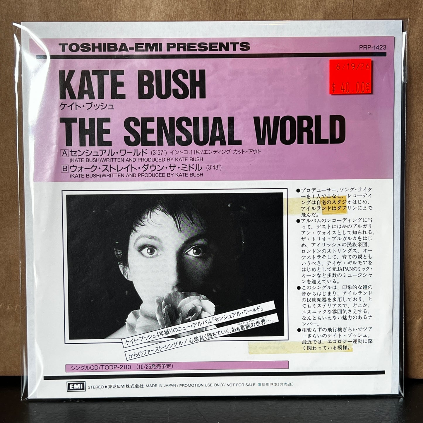 Used Vinyl: Kate Bush "The Sensual World" 7" (1989 Japanese Promo Only Single)