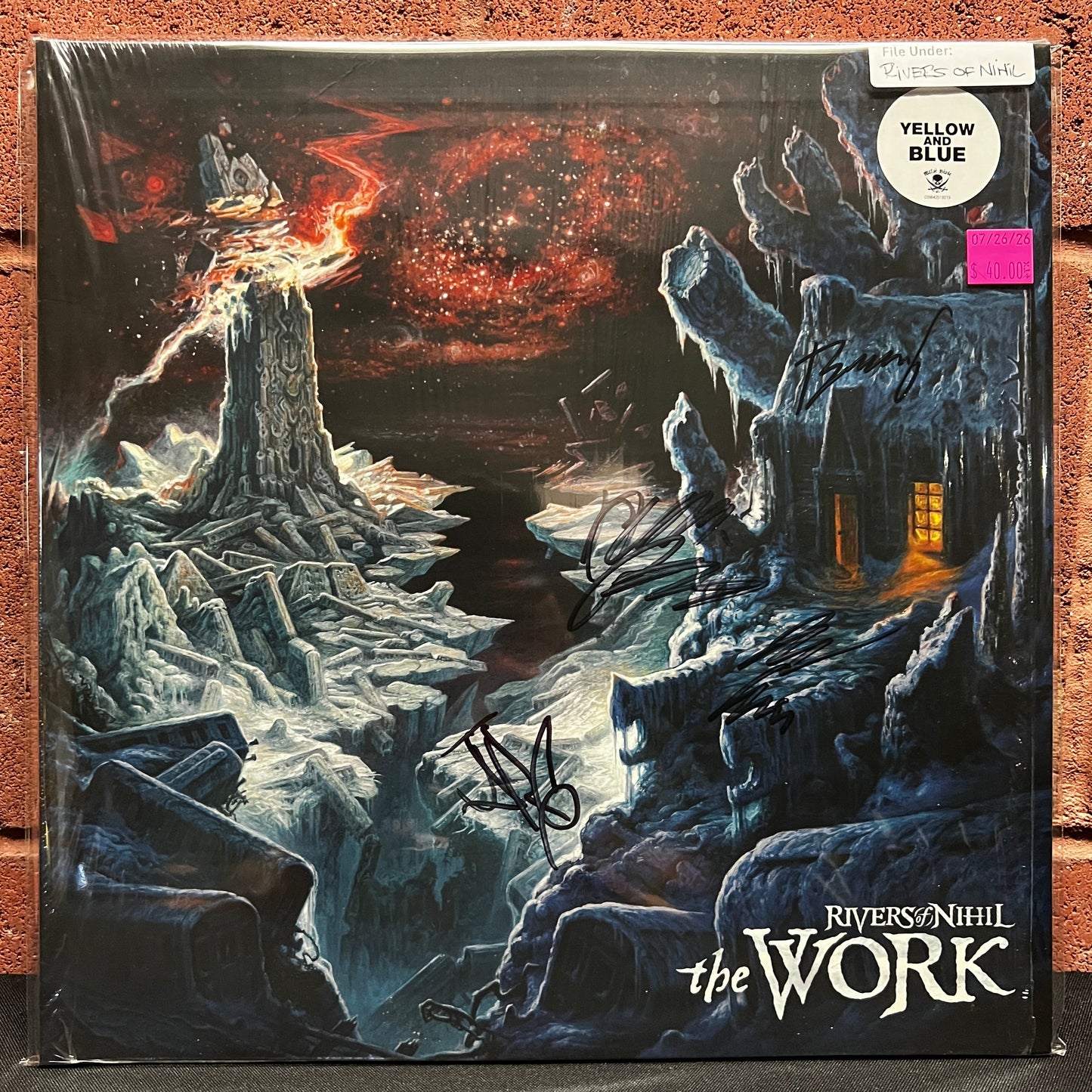 Used Vinyl: Rivers Of Nihil "The Work" 2xLP (2022 Press - Yellow And Blue Marble Vinyl - Signed Sleeve)
