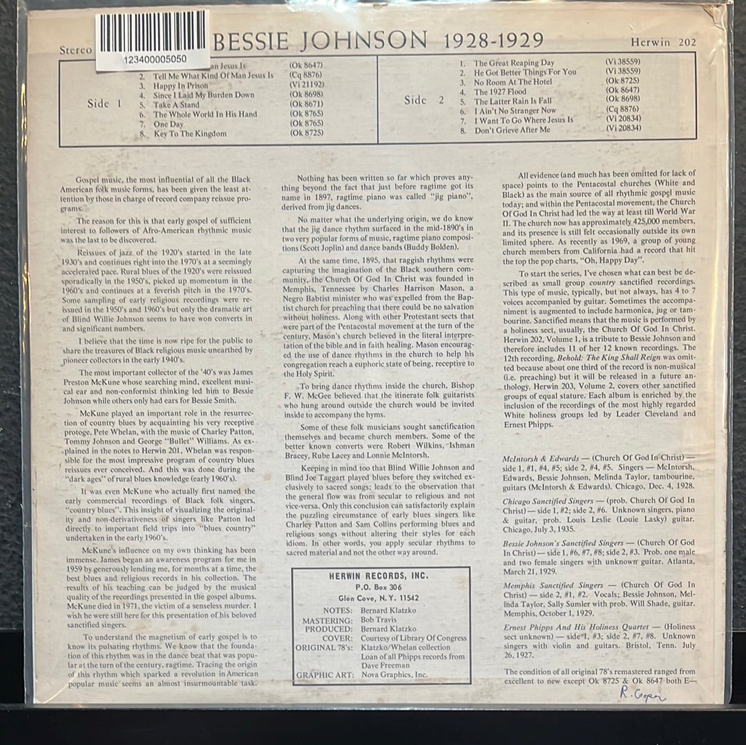 USED VINYL: Bessie Johnson "Bessie Johnson 1928-1929" LP