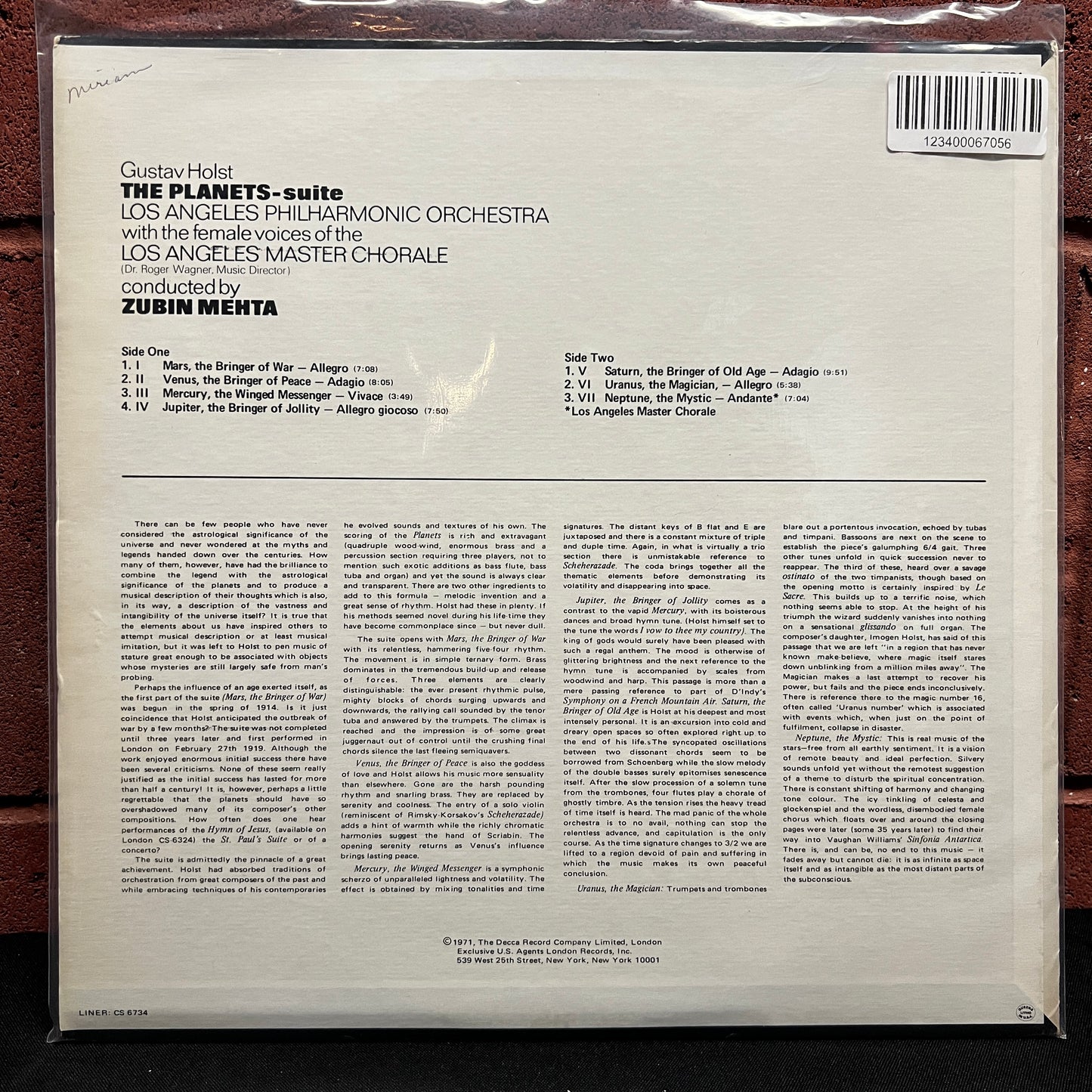 Used Vinyl: Holst, Zubin Mehta & The Los Angeles Philharmonic Orchestra "The Planets" LP