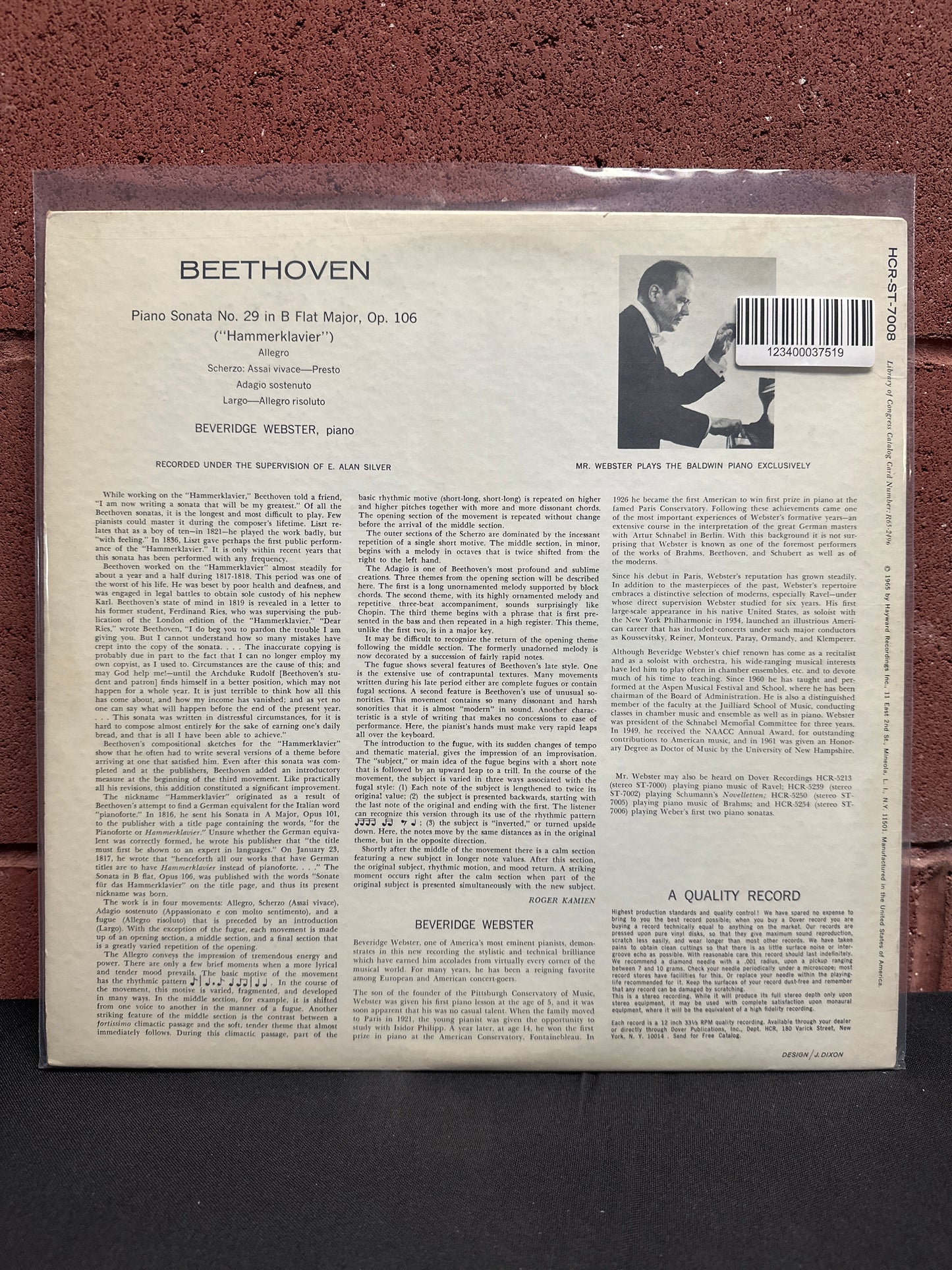 Used Vinyl:  Ludwig van Beethoven - Beveridge Webster ”Piano Sonata No. 29 In B Flat Major Op. 106  "Hammerklavier"” LP