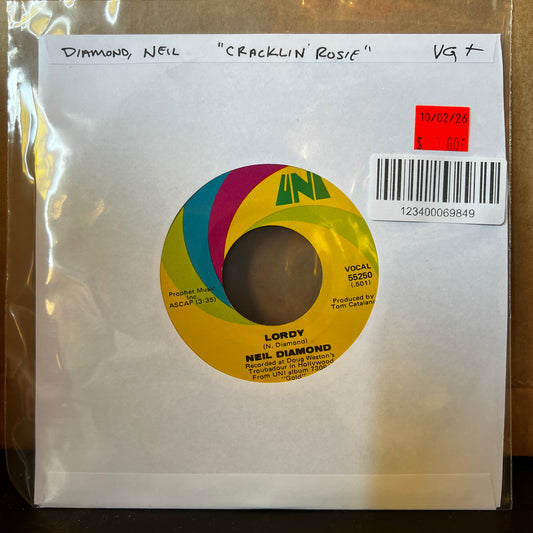 Used Vinyl: Neil Diamond "Cracklin' Rosie / Lordy" 7"