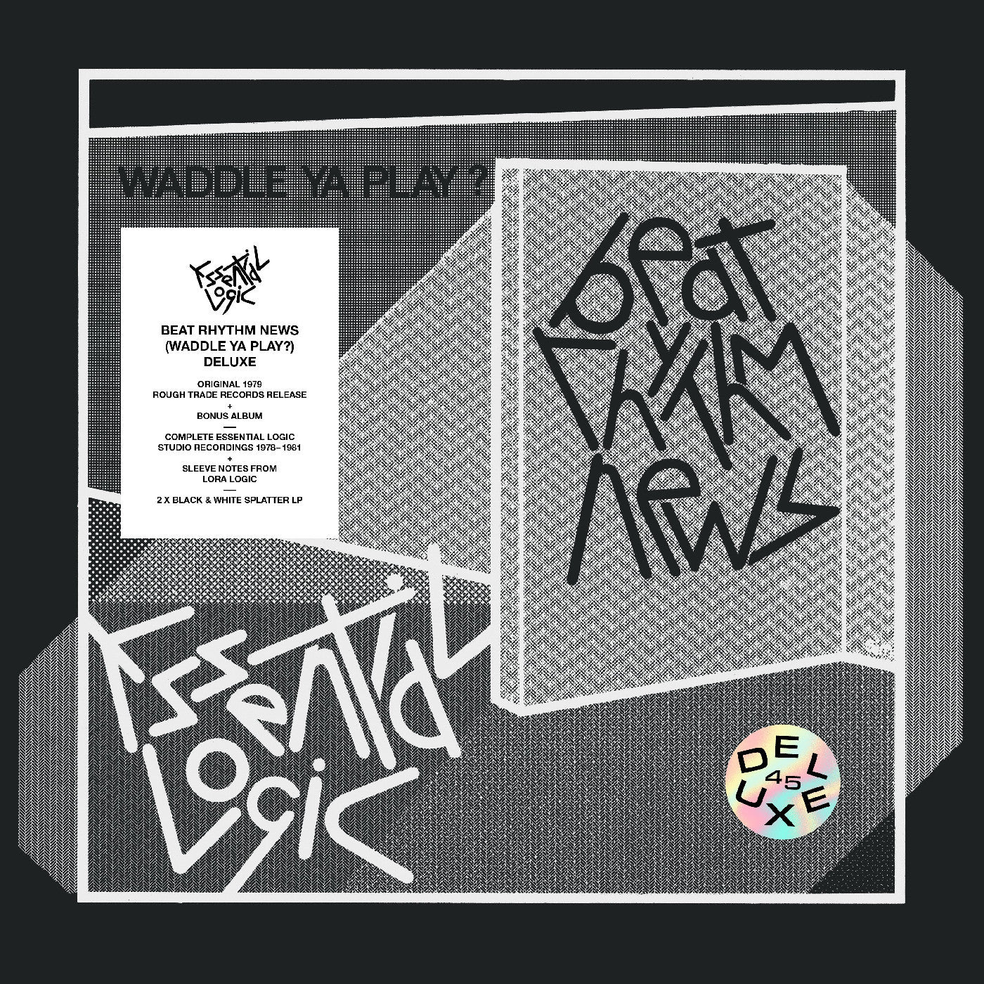 Essential Logic "Beat Rhythm News (Waddle Ya Play?) (Deluxe 45th Anniversary Edition)" 2xLP (Black & White Splatter Vinyl)