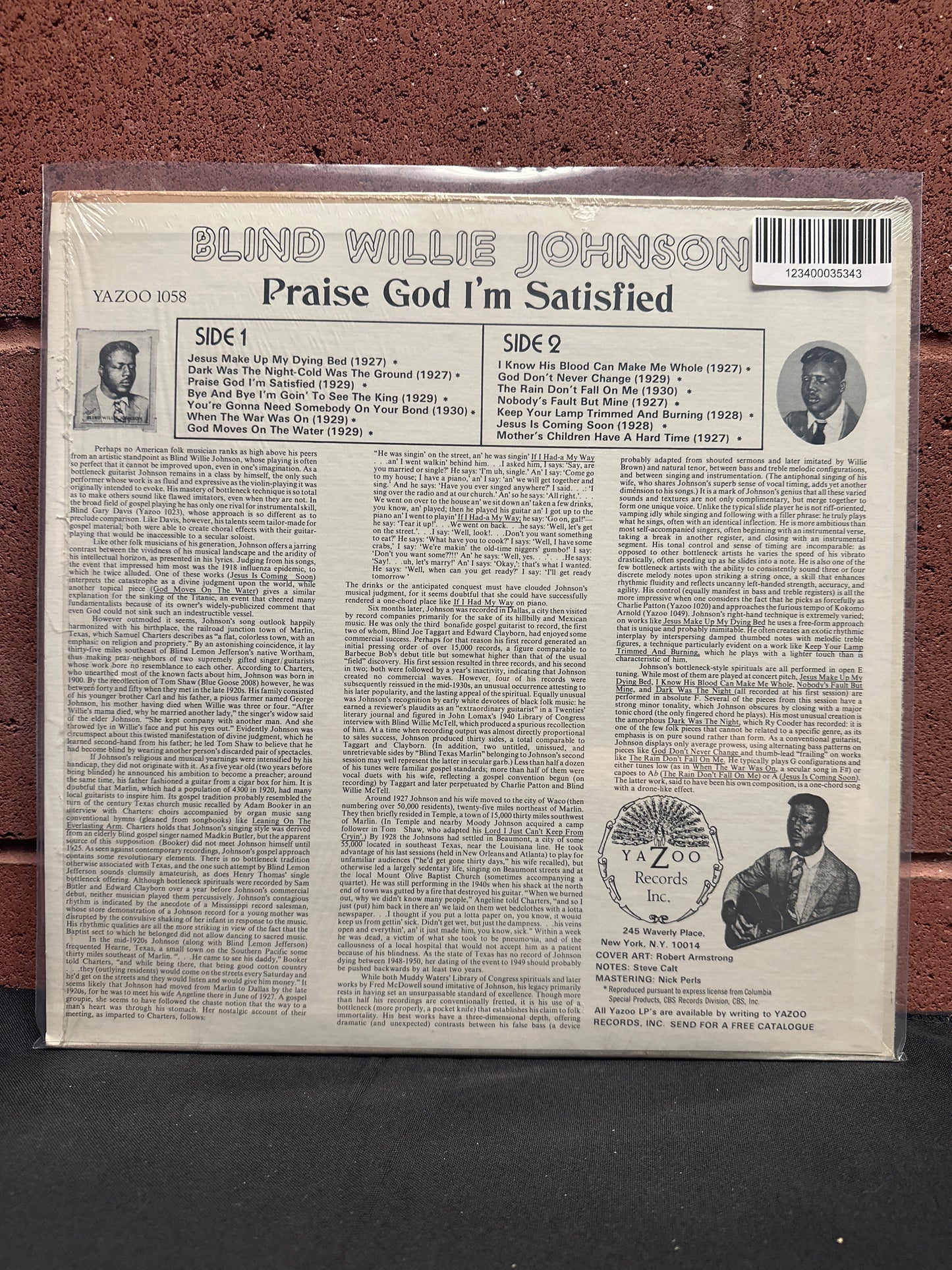 Used Vinyl:  Blind Willie Johnson ”Praise God I'm Satisfied” LP